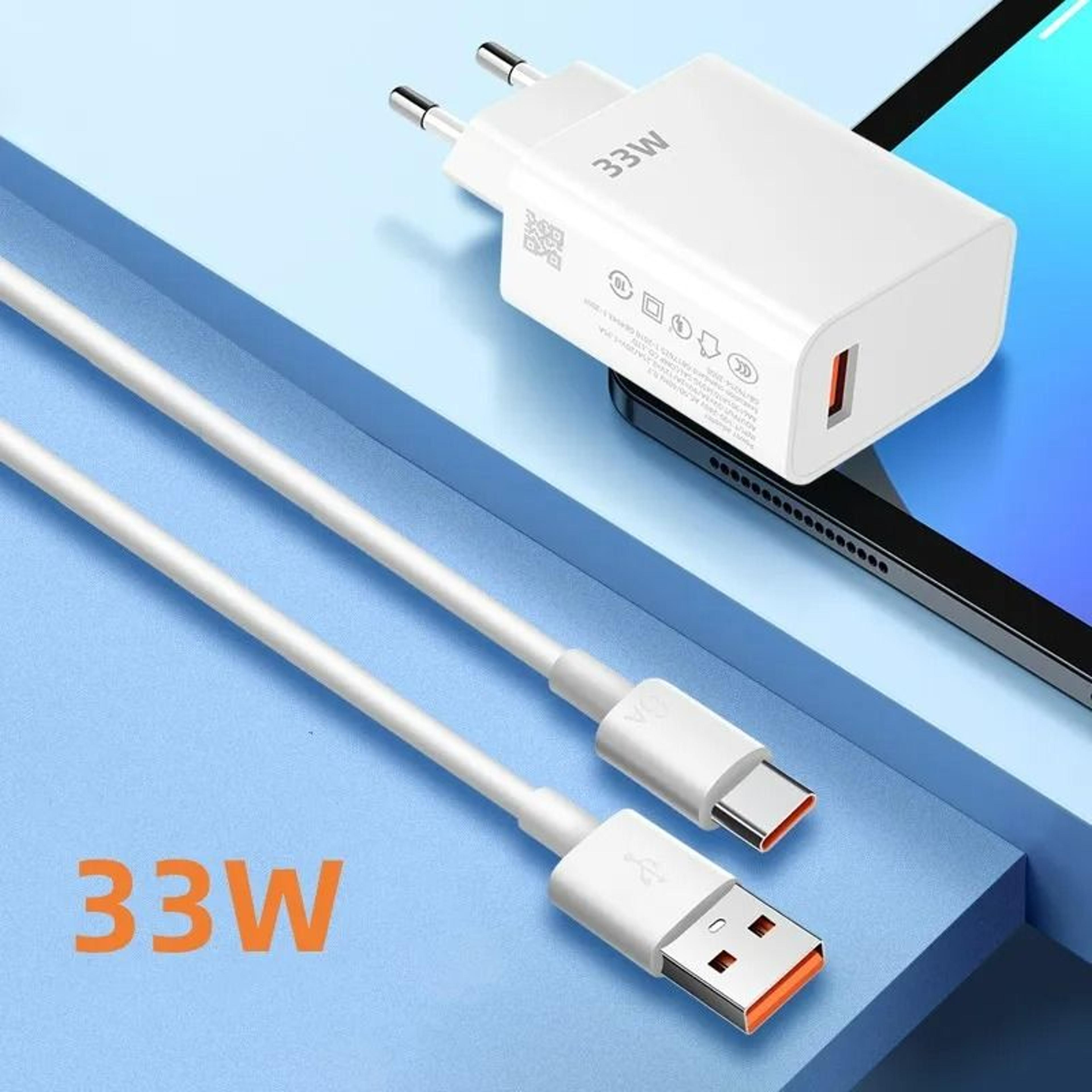 33w quick charge usb phone wall charger with 6a type c cable set