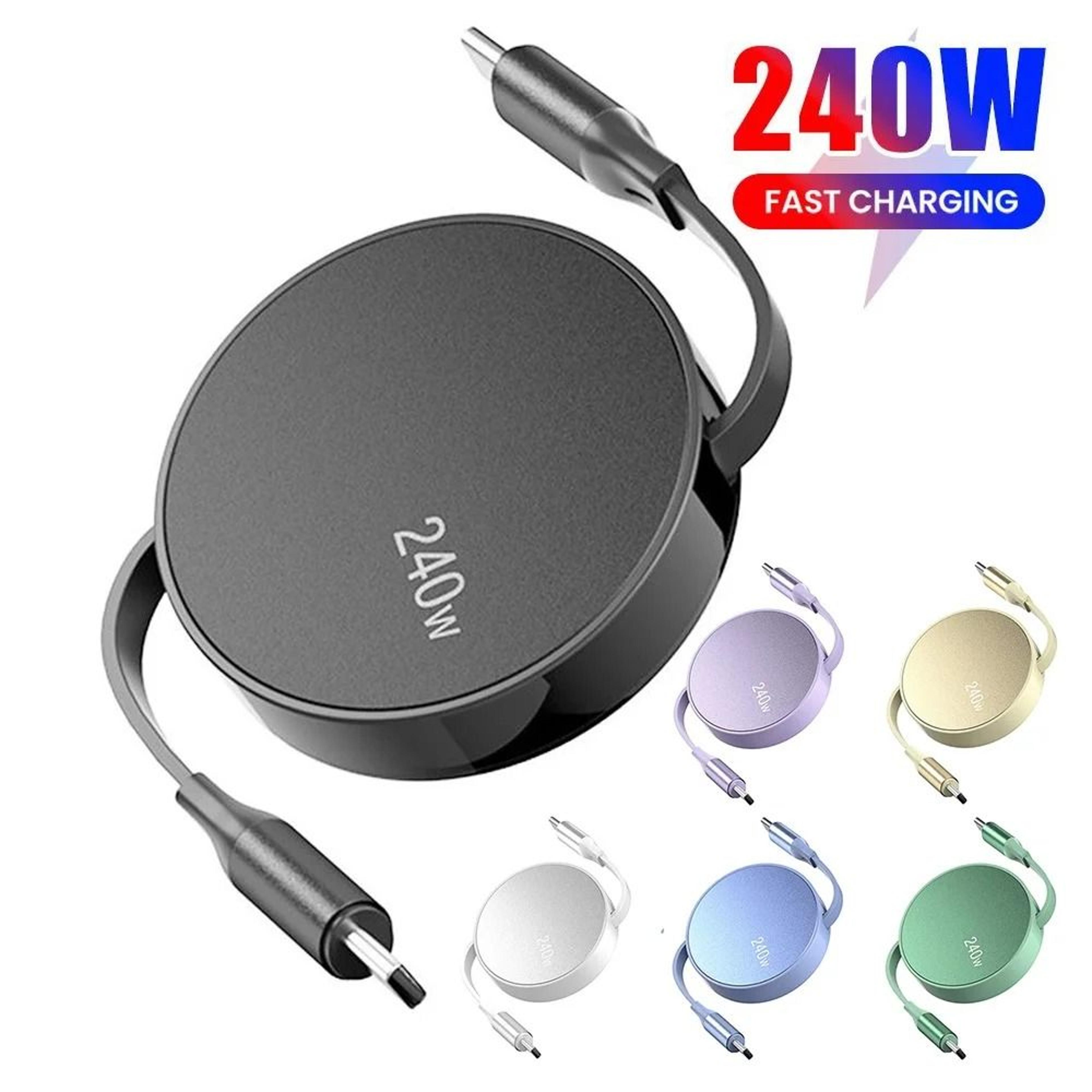 240w retractable usb c to type c fast charging cable ultra portable data cord