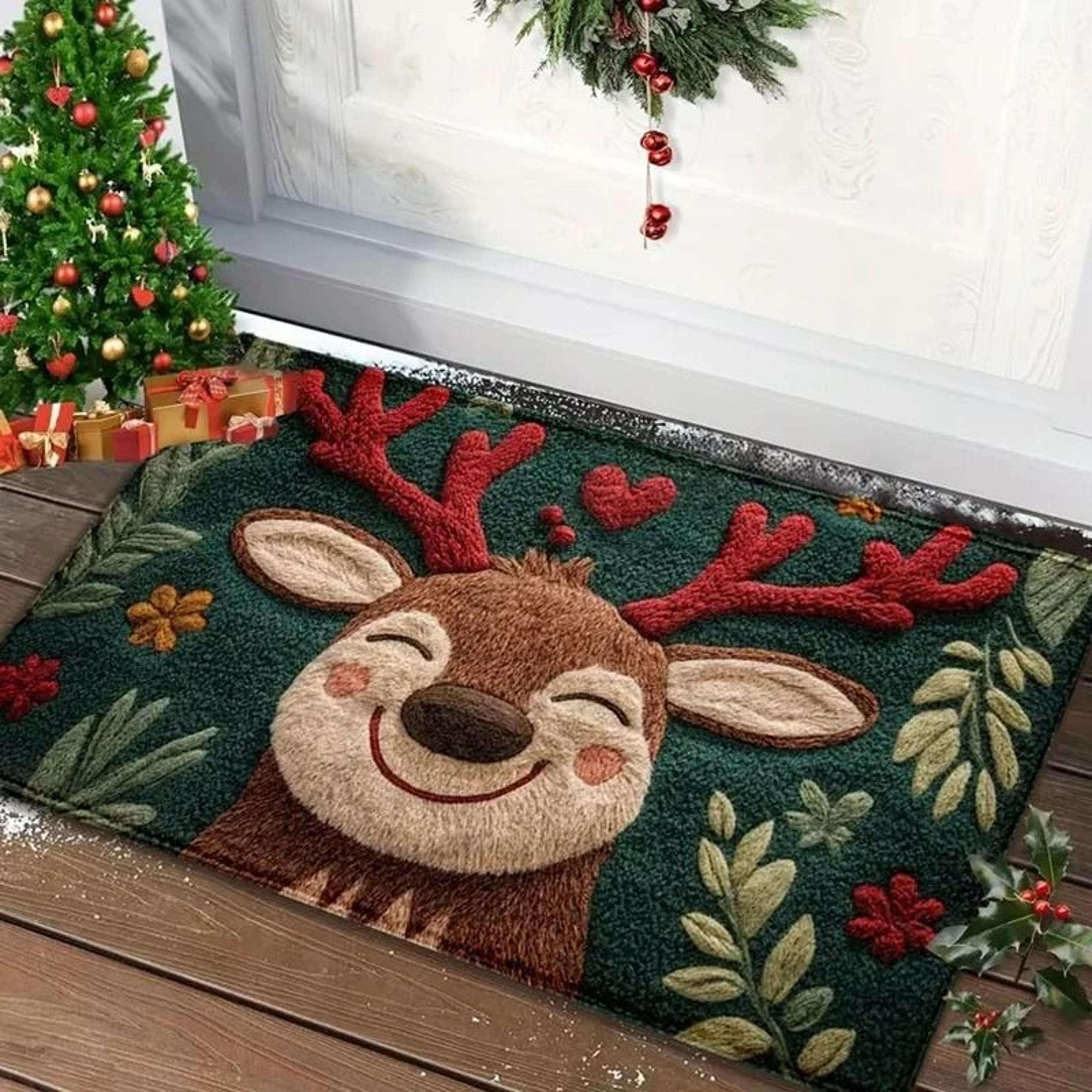 merry christmas door mat santa claus and gingerbread man indoor outdoor rug
