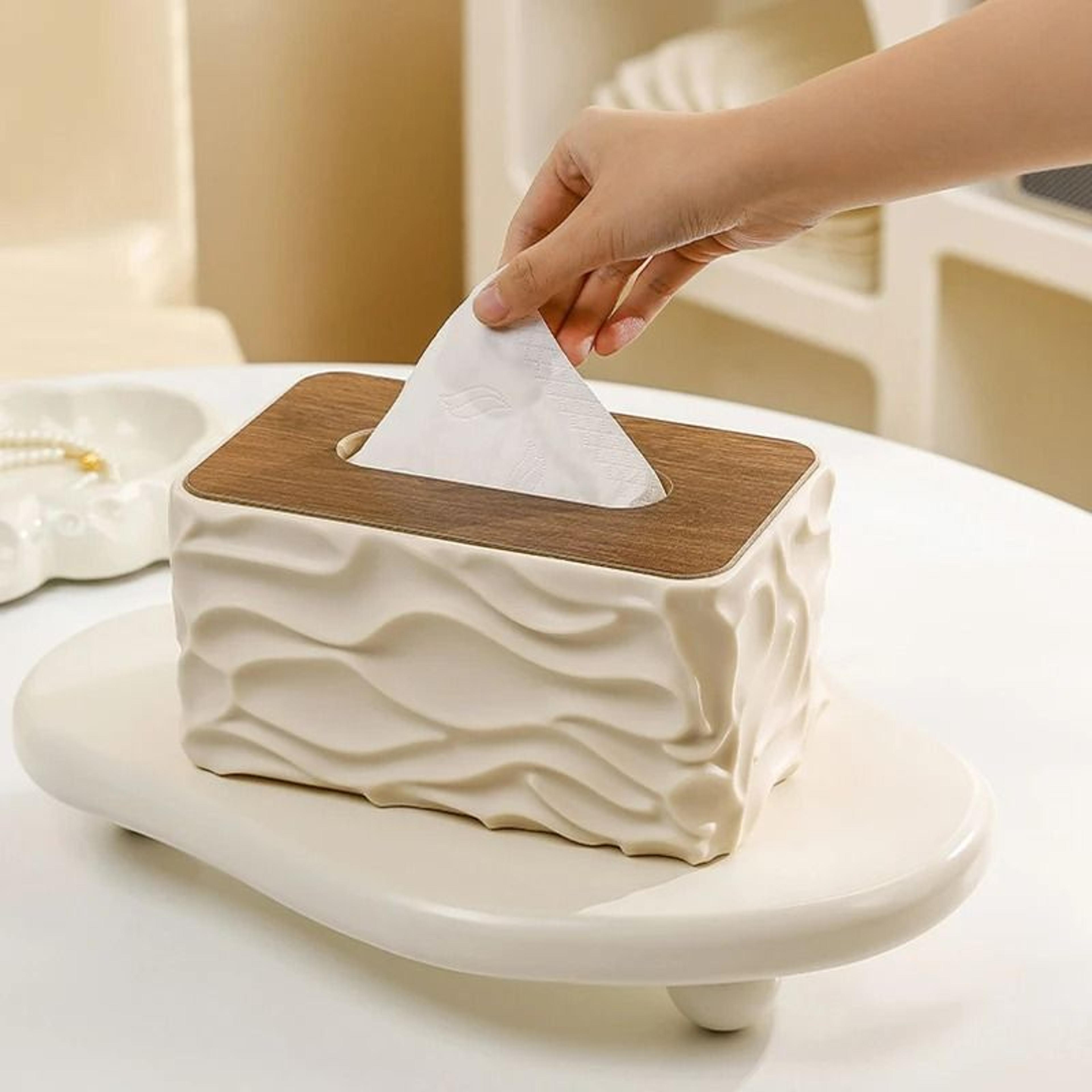 tissue box with natural wooden lid desktop storage organizer