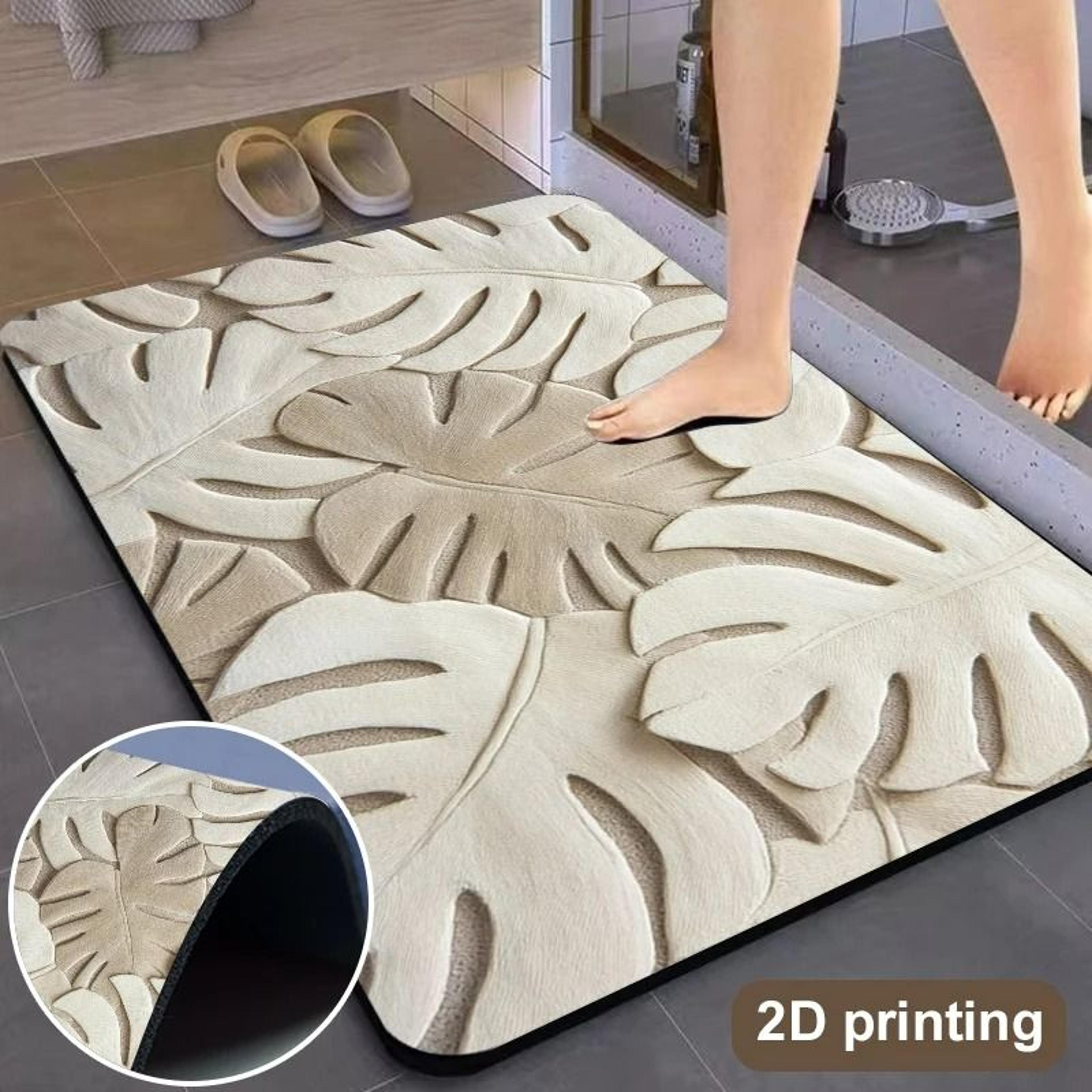 2d tropical leaf print diatomaceous absorbent floor mat
