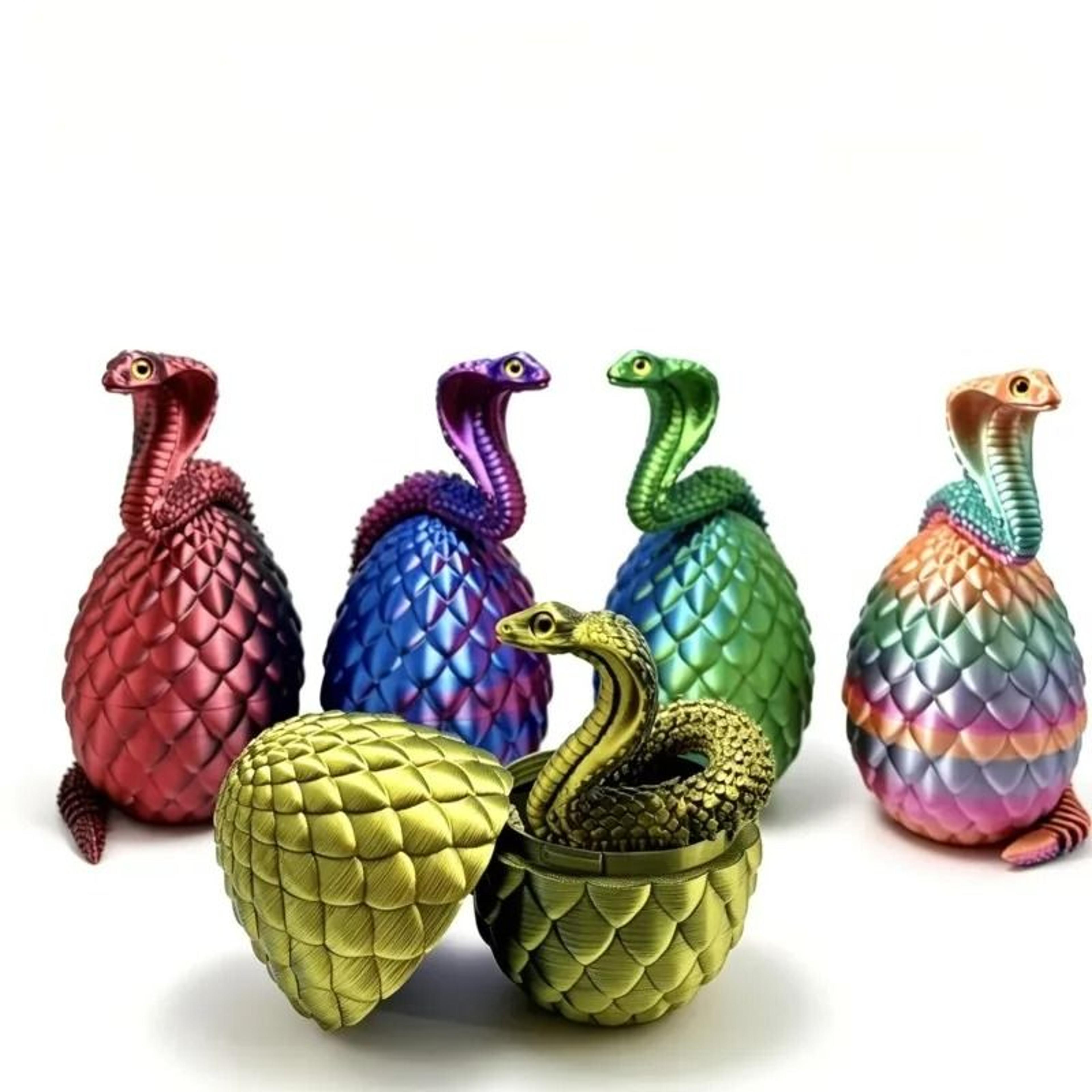 2pcs set 3d printed articulated fierce cobra snake with surprise egg