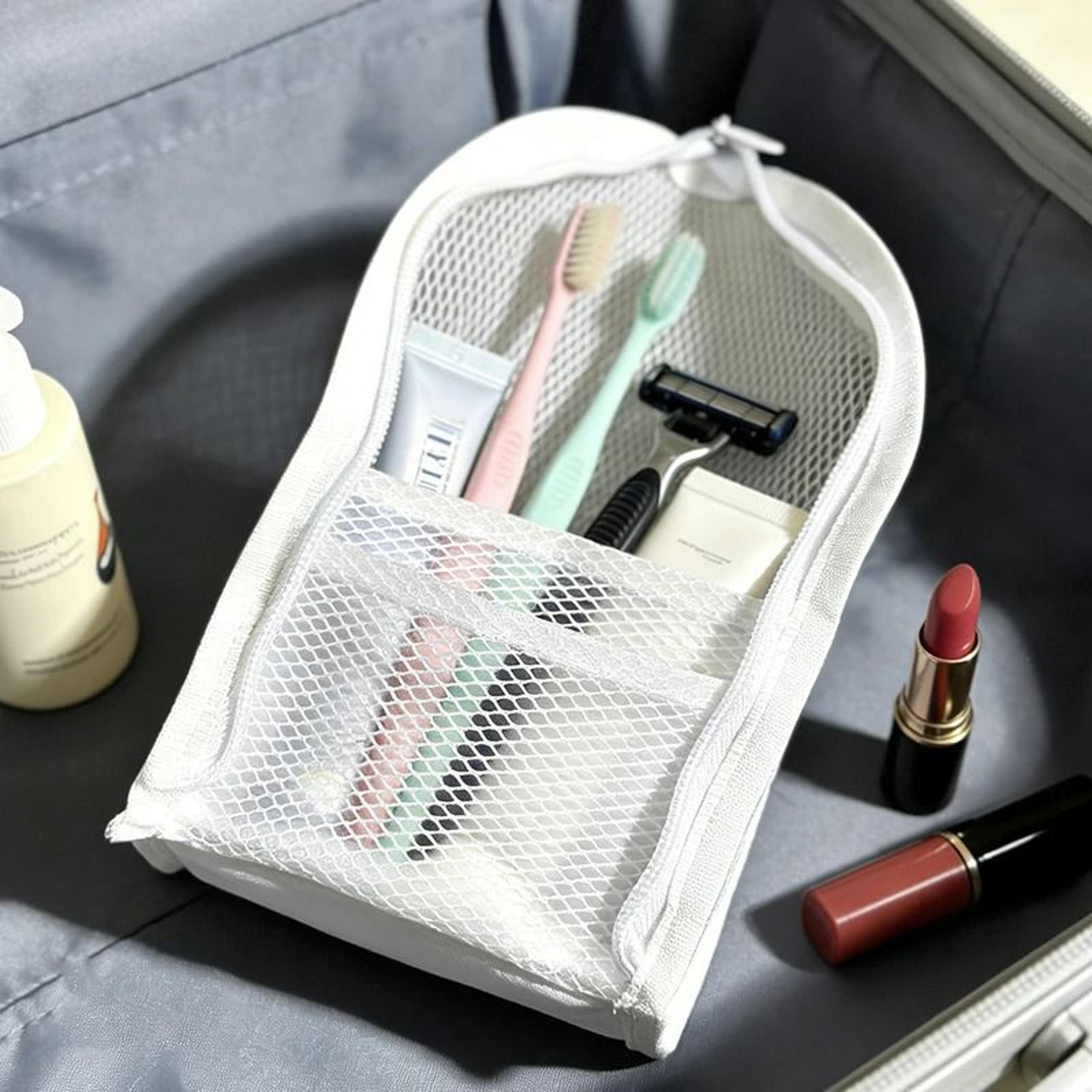 portable stand-up transparent eva mesh toiletry bag