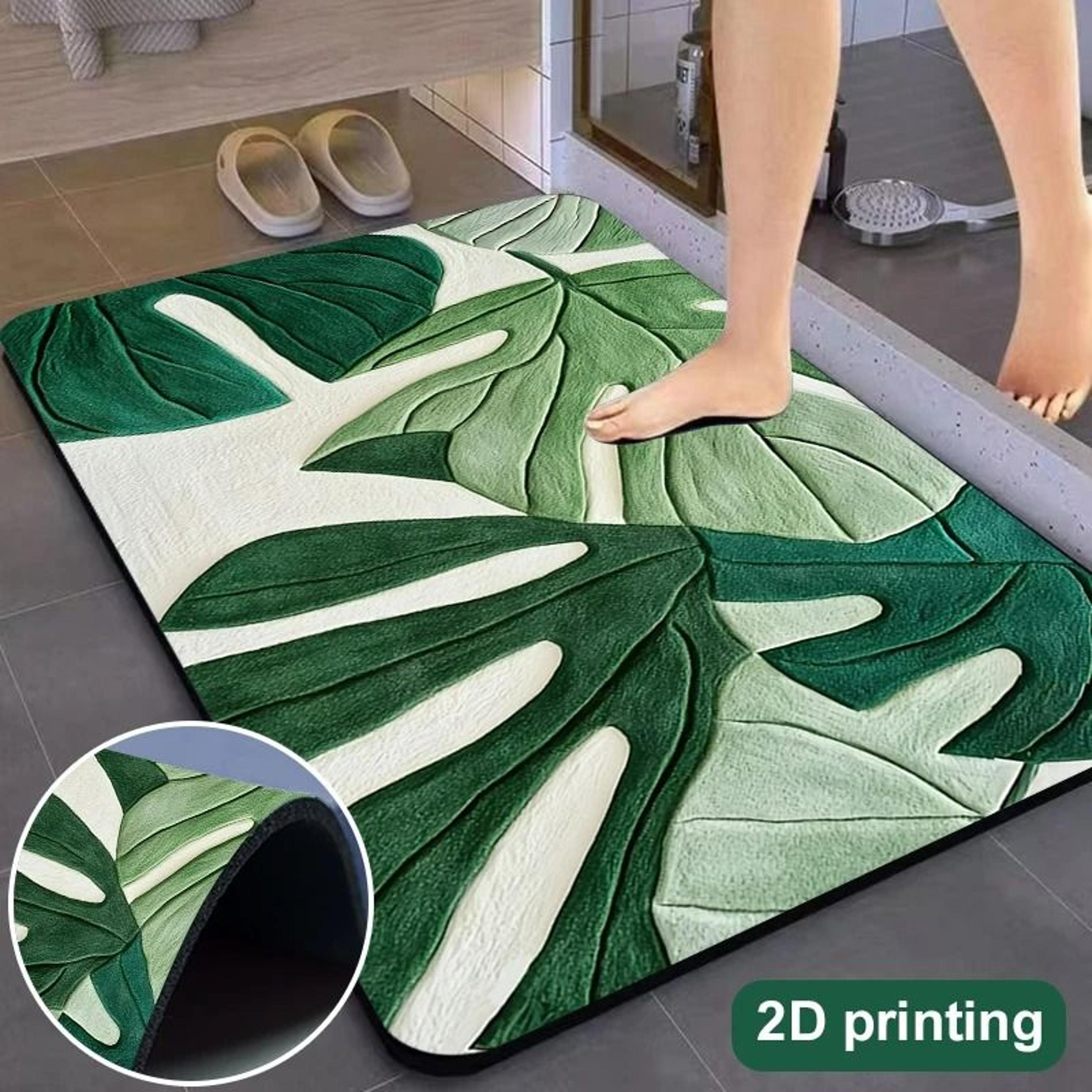 2d monstera leaf print absorbent floor mat