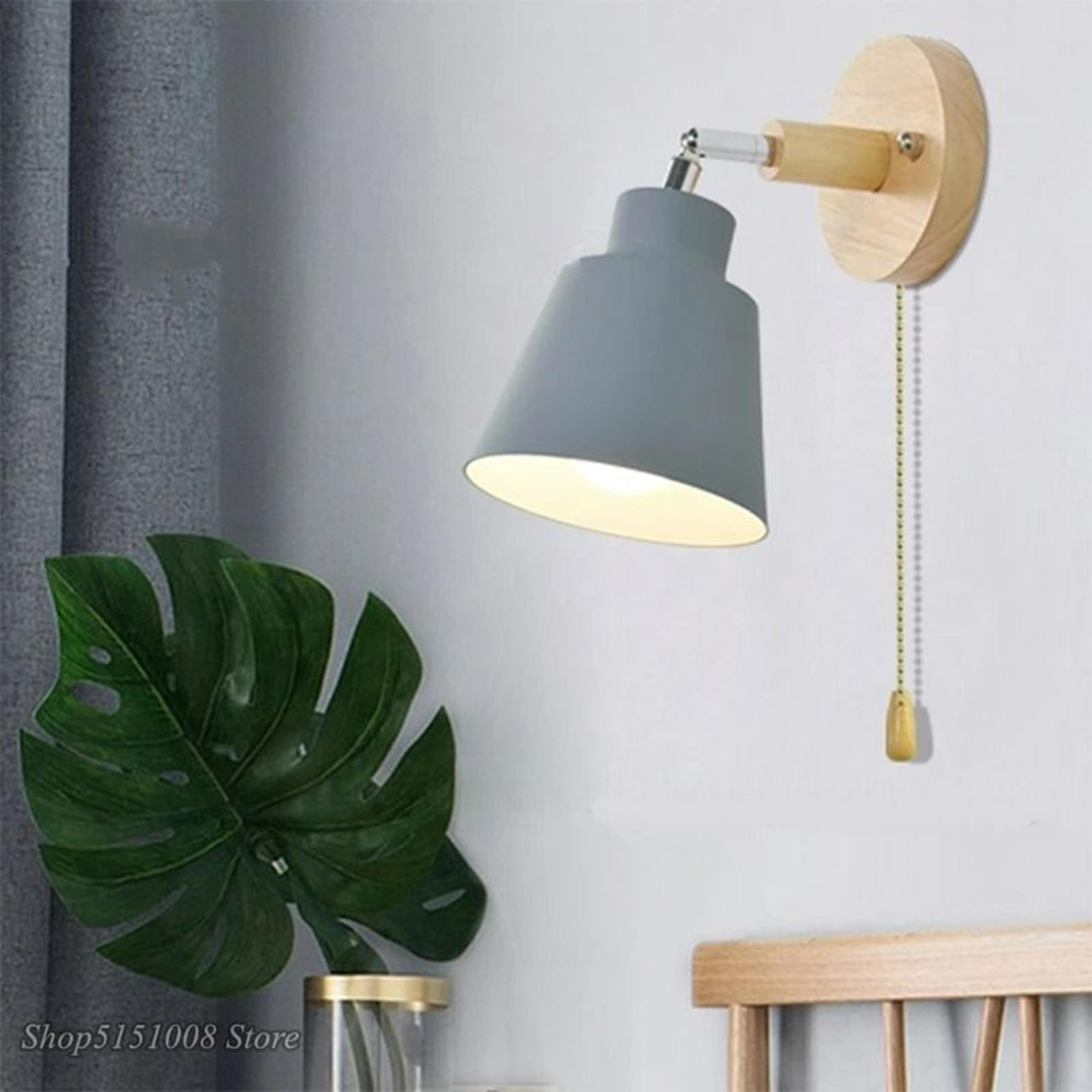 nordic wooden wall light with zipper pull switch