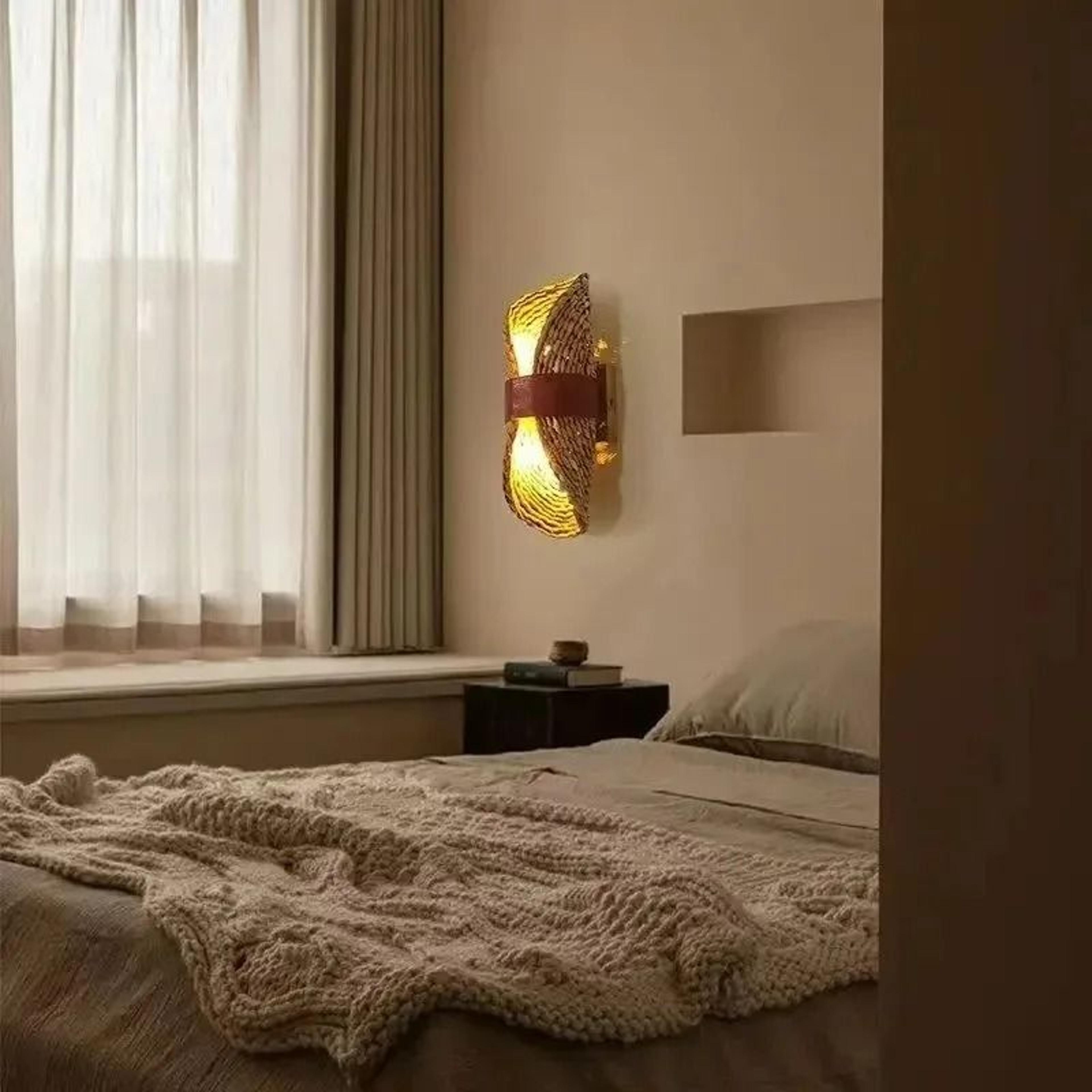 hand woven rattan wabi-sabi wall lamp