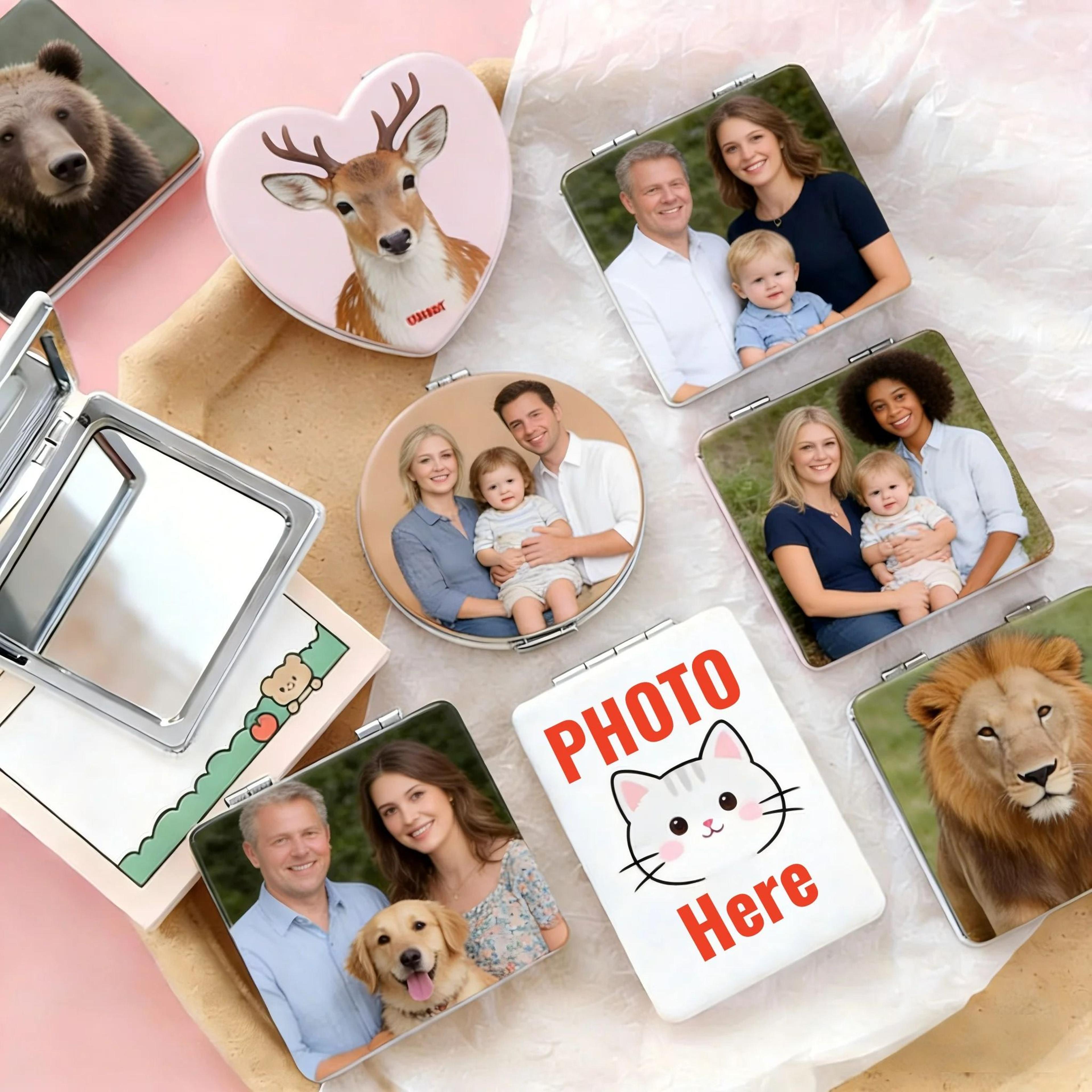 personalized custom photo leather compact pocket mirror
