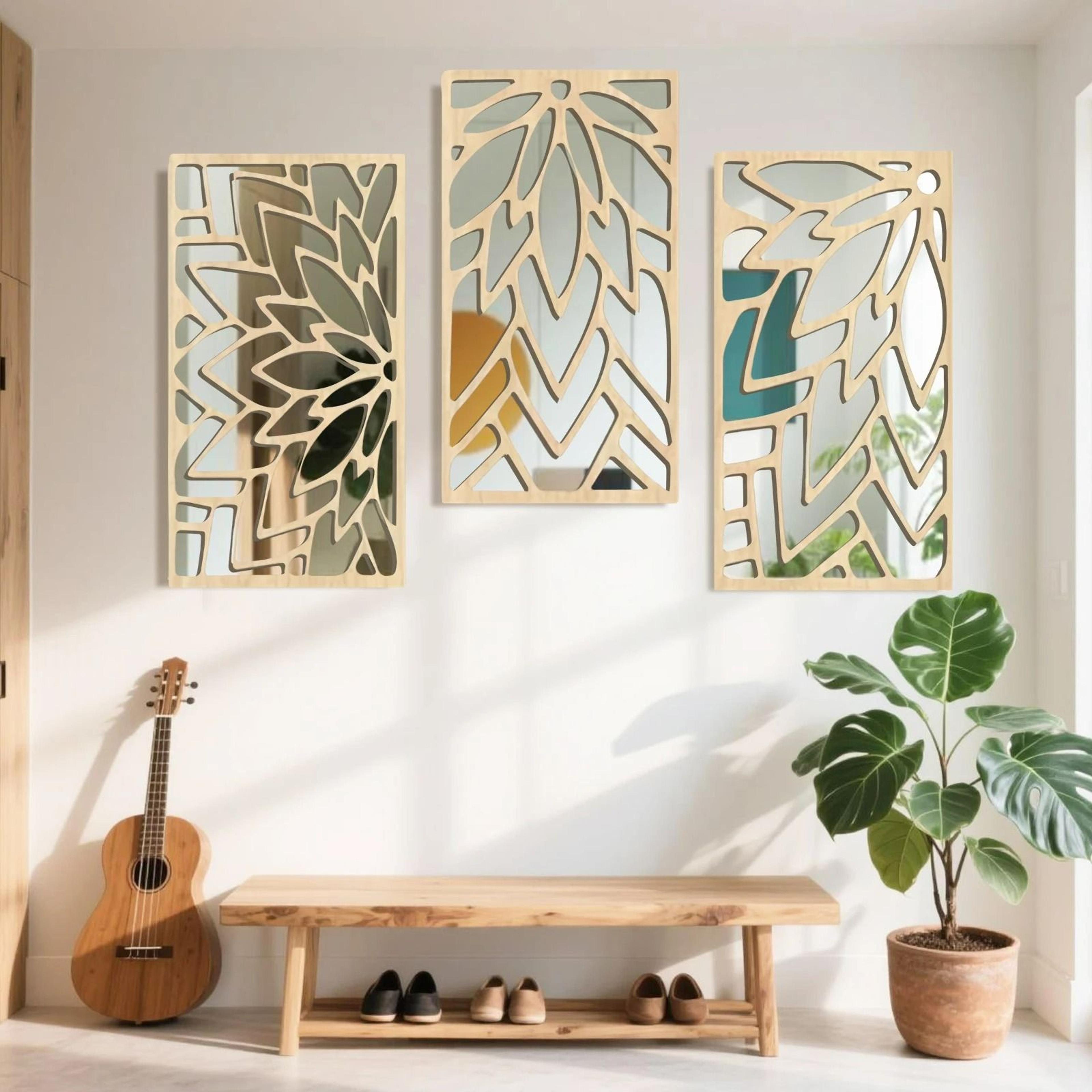 3-piece wooden acrylic double-layer leaf wall mirror set