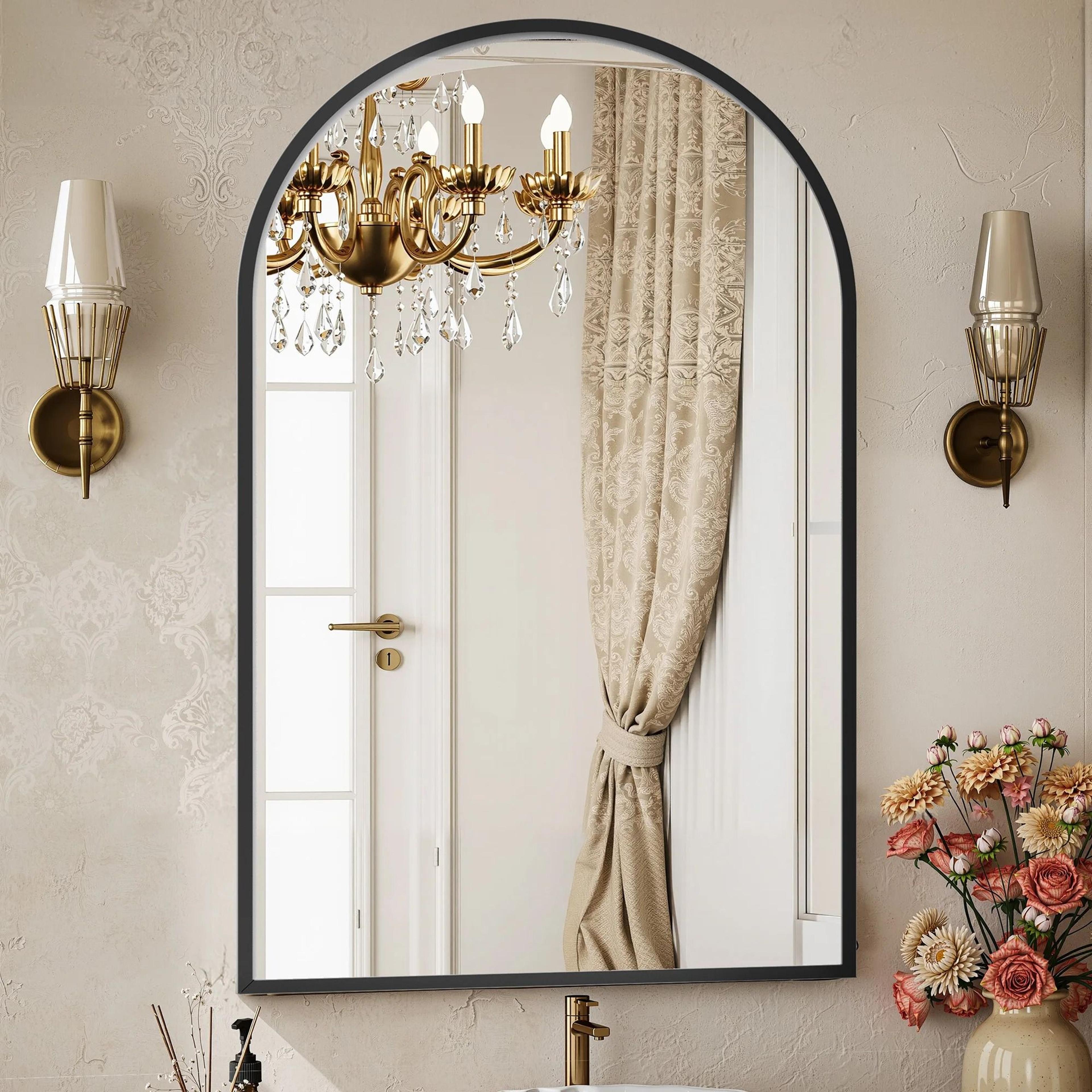 modern arched metal framed wall dressing mirror