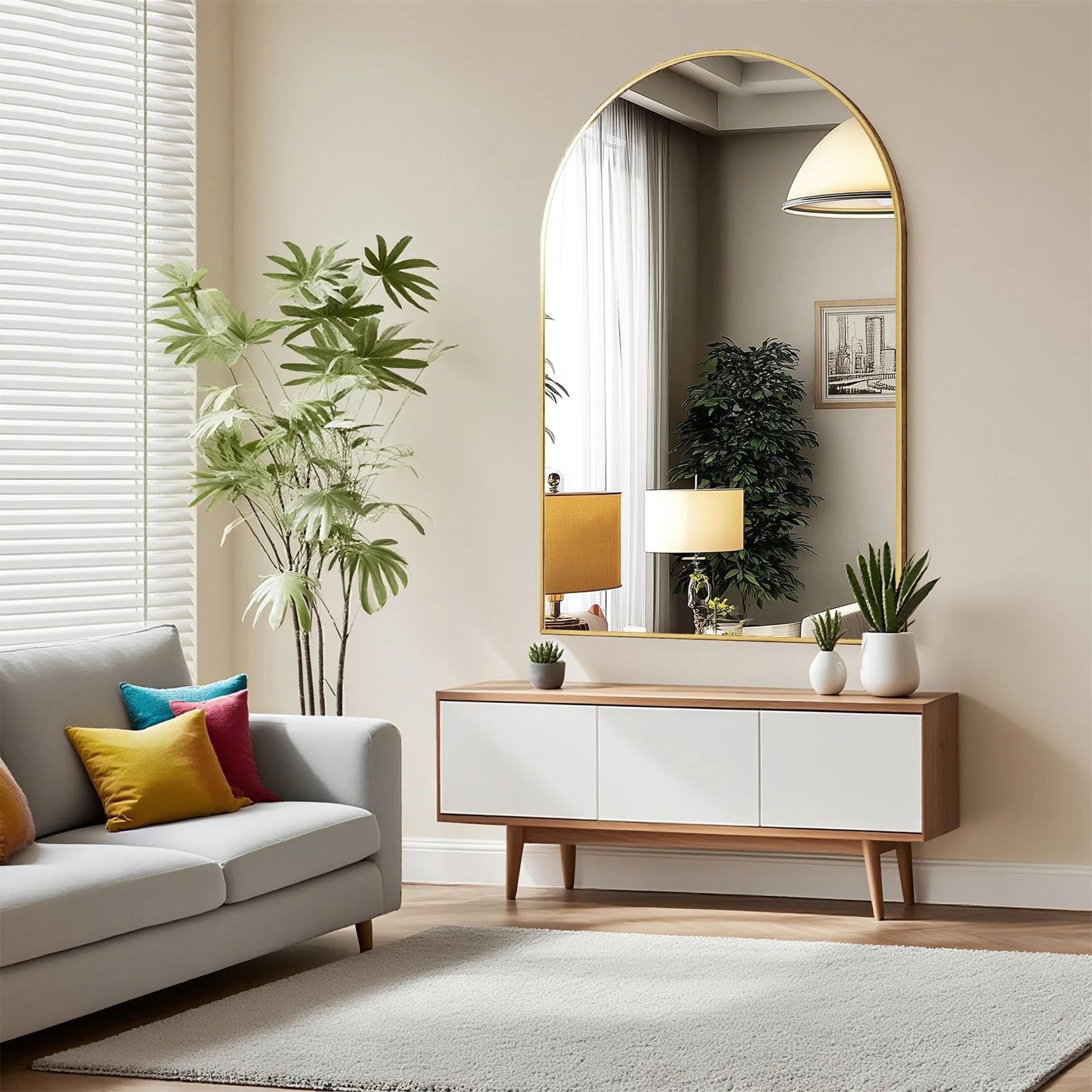 arched metal framed wall decor & bathroom mirror