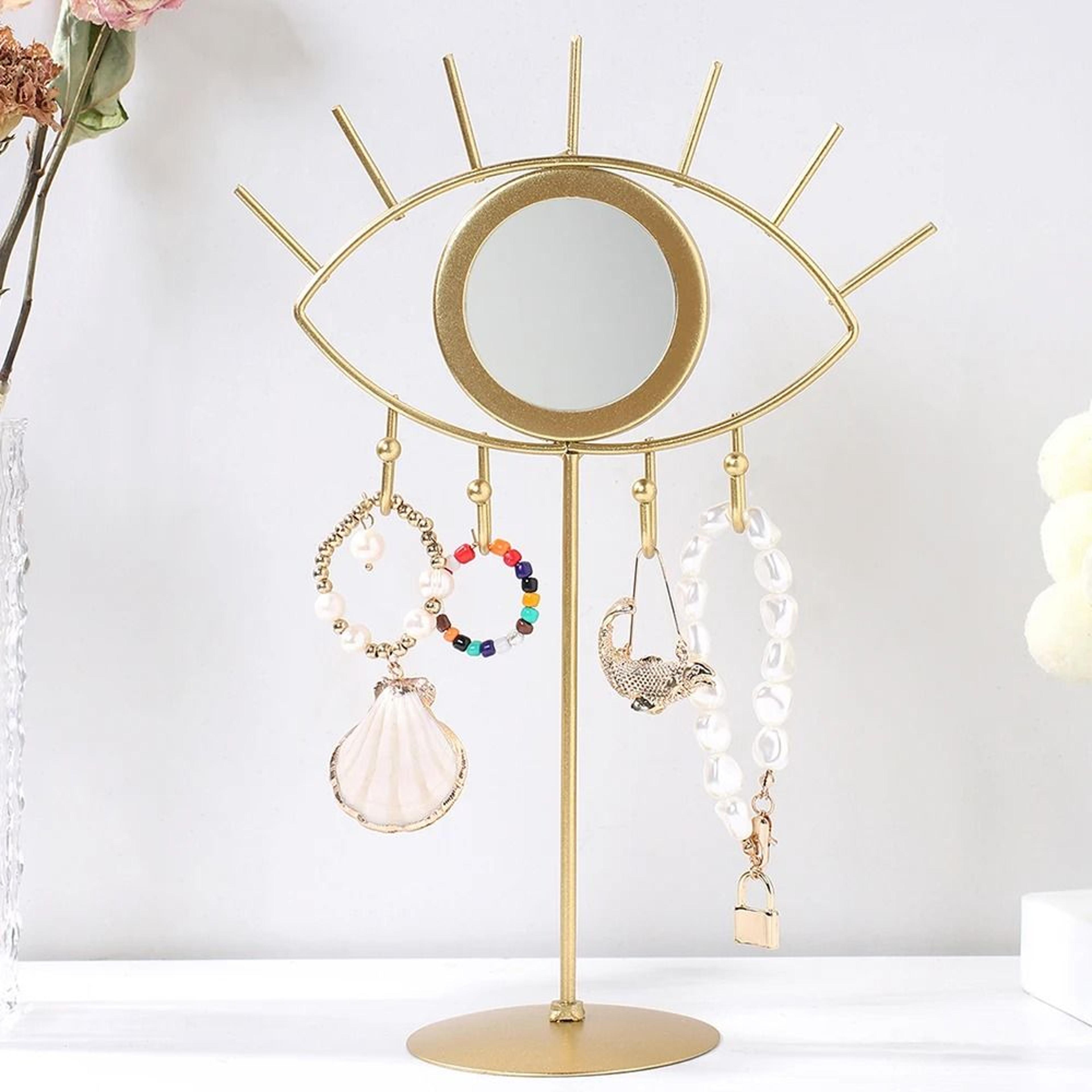 gold evil eye tabletop makeup mirror & jewelry organizer