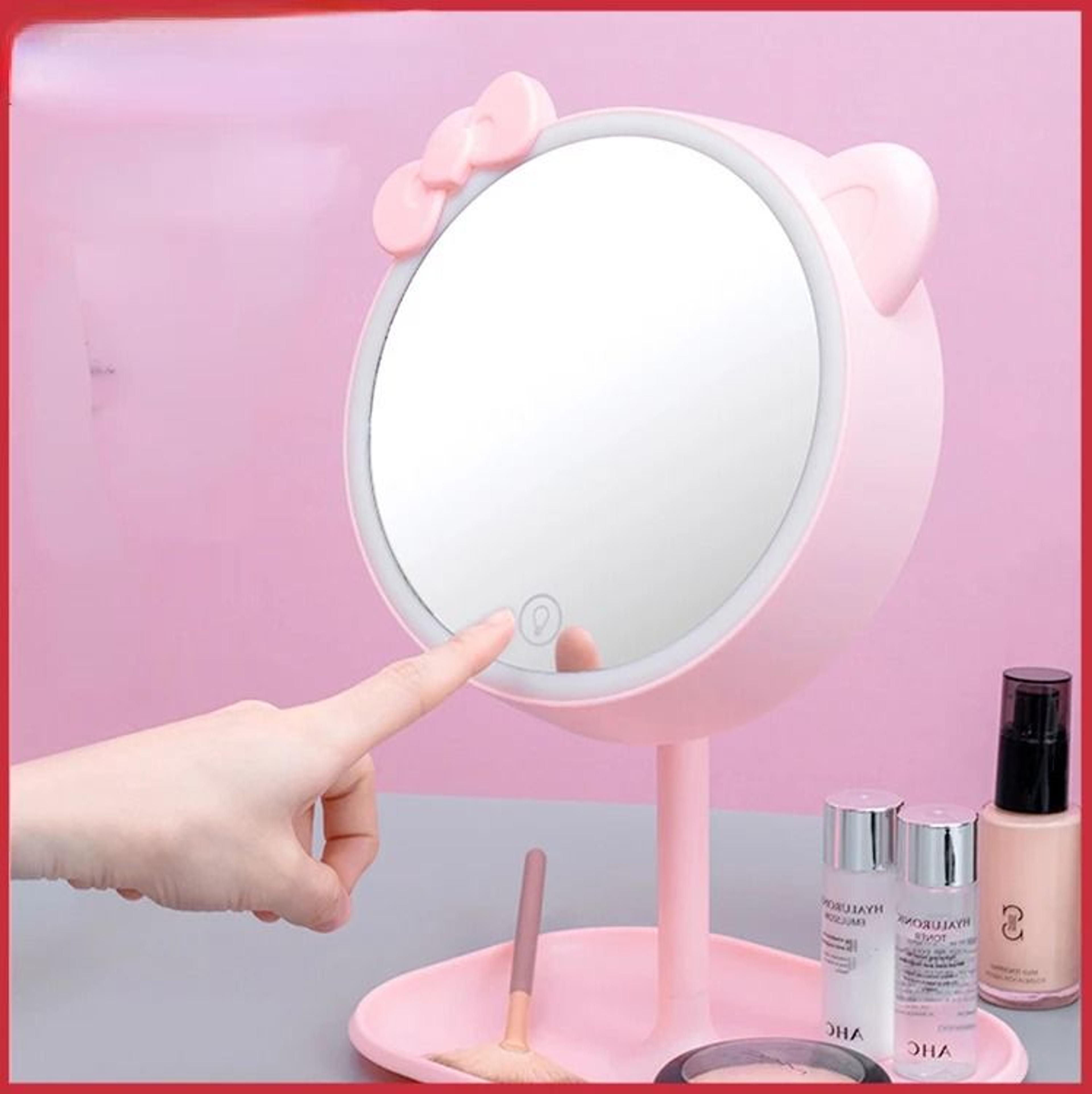 pink cat led standing vanity makeup mirror