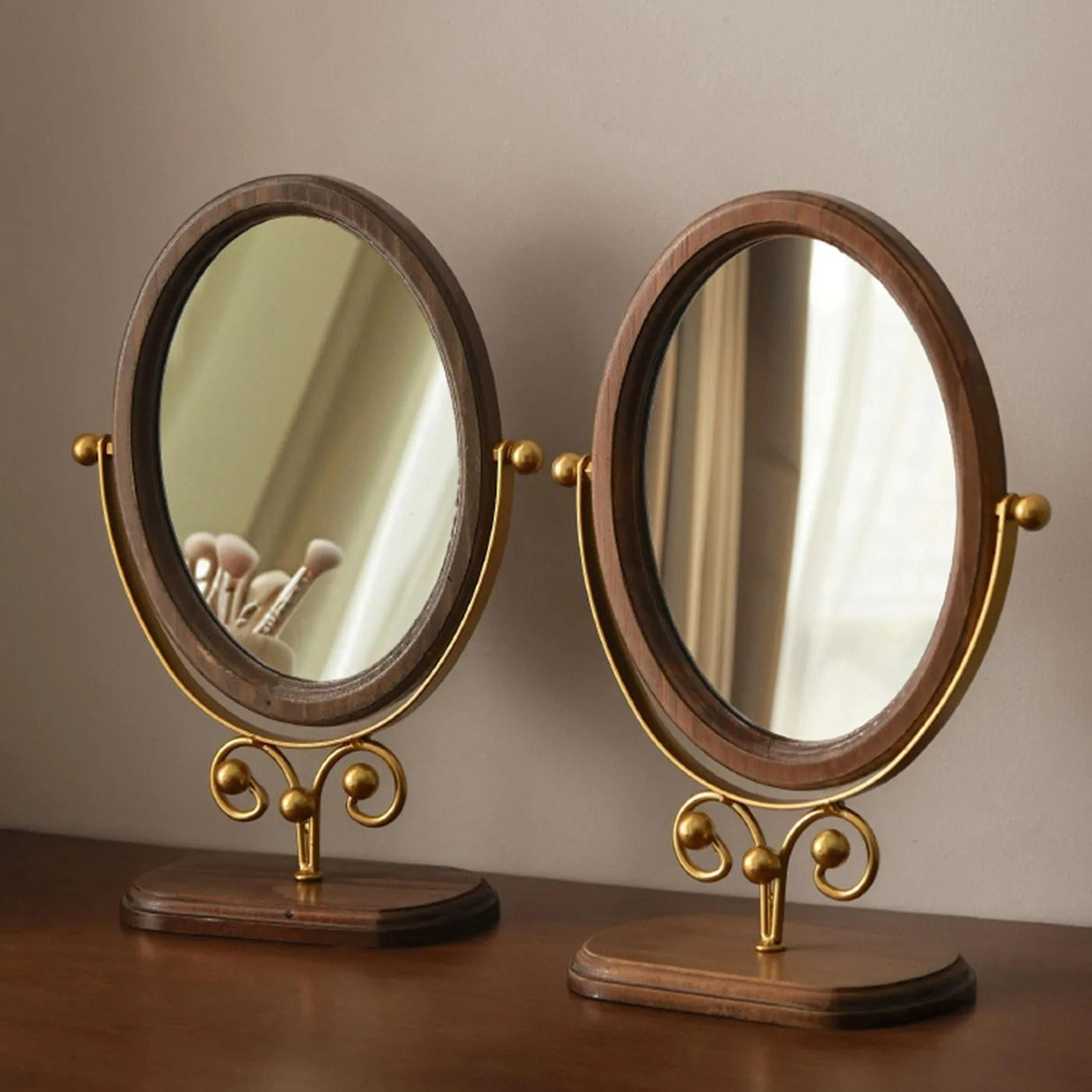 light luxury retro oval desktop makeup mirror
