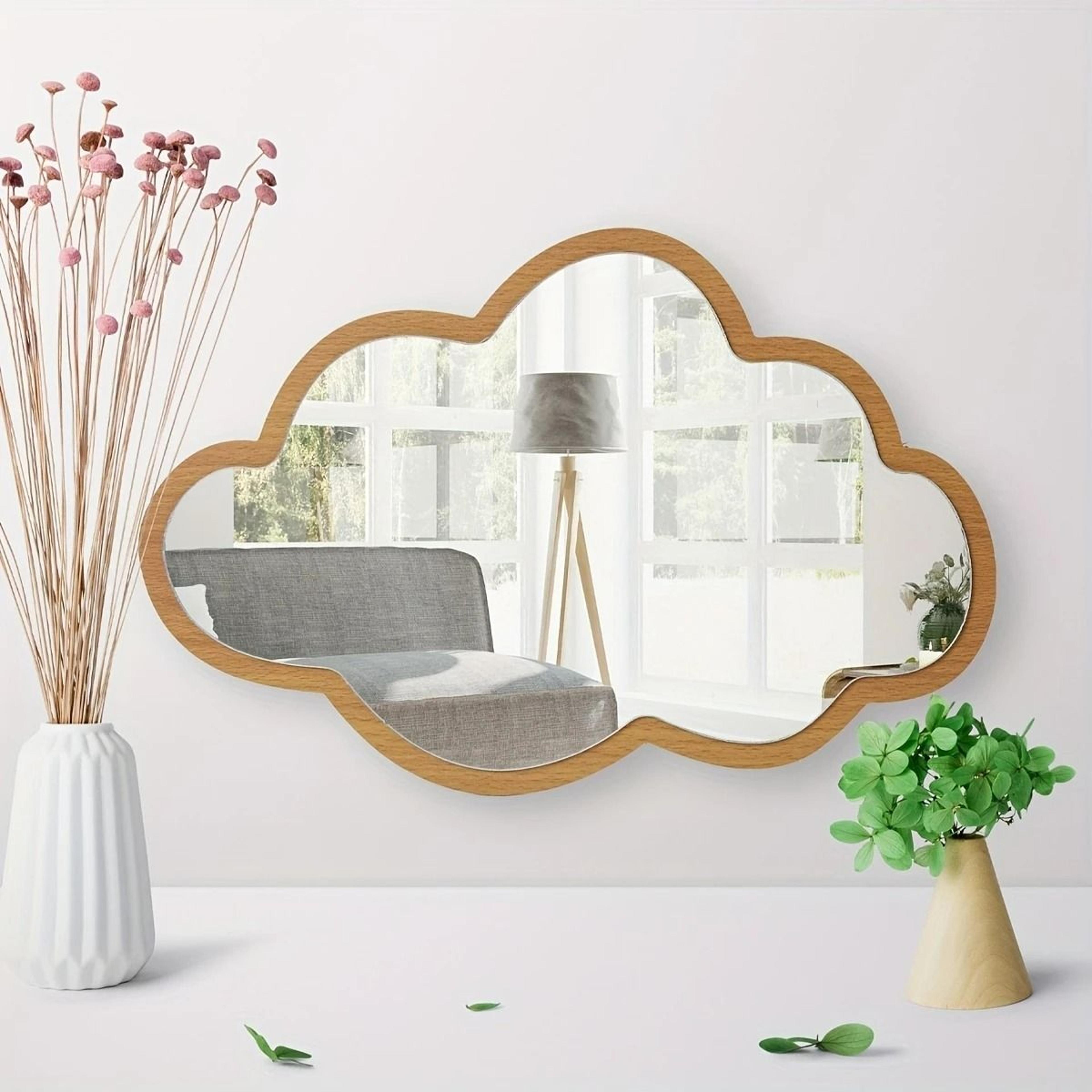 cute cloud design acrylic & wooden decorative wall mirror