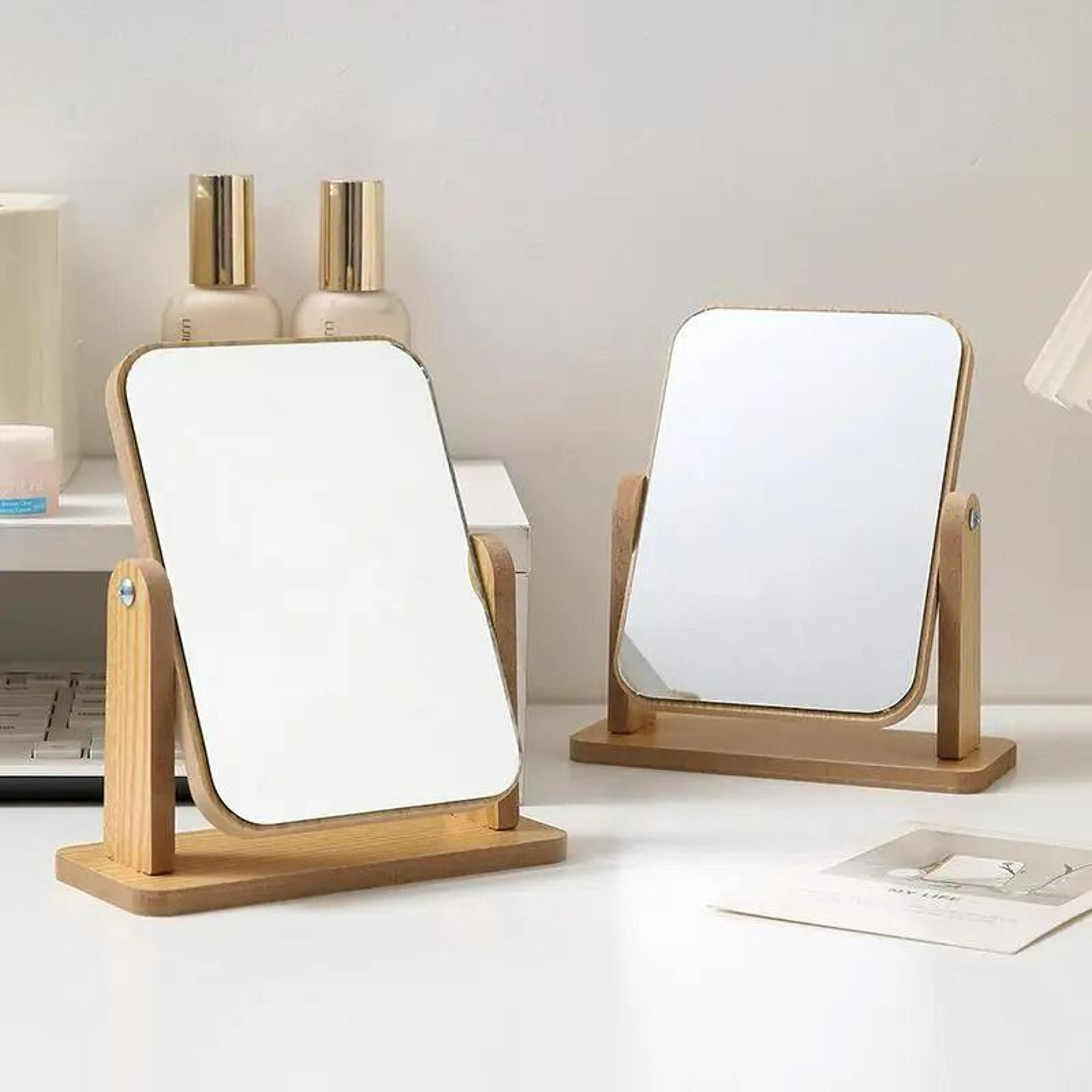 clear wooden desktop angle-adjustable vanity mirror