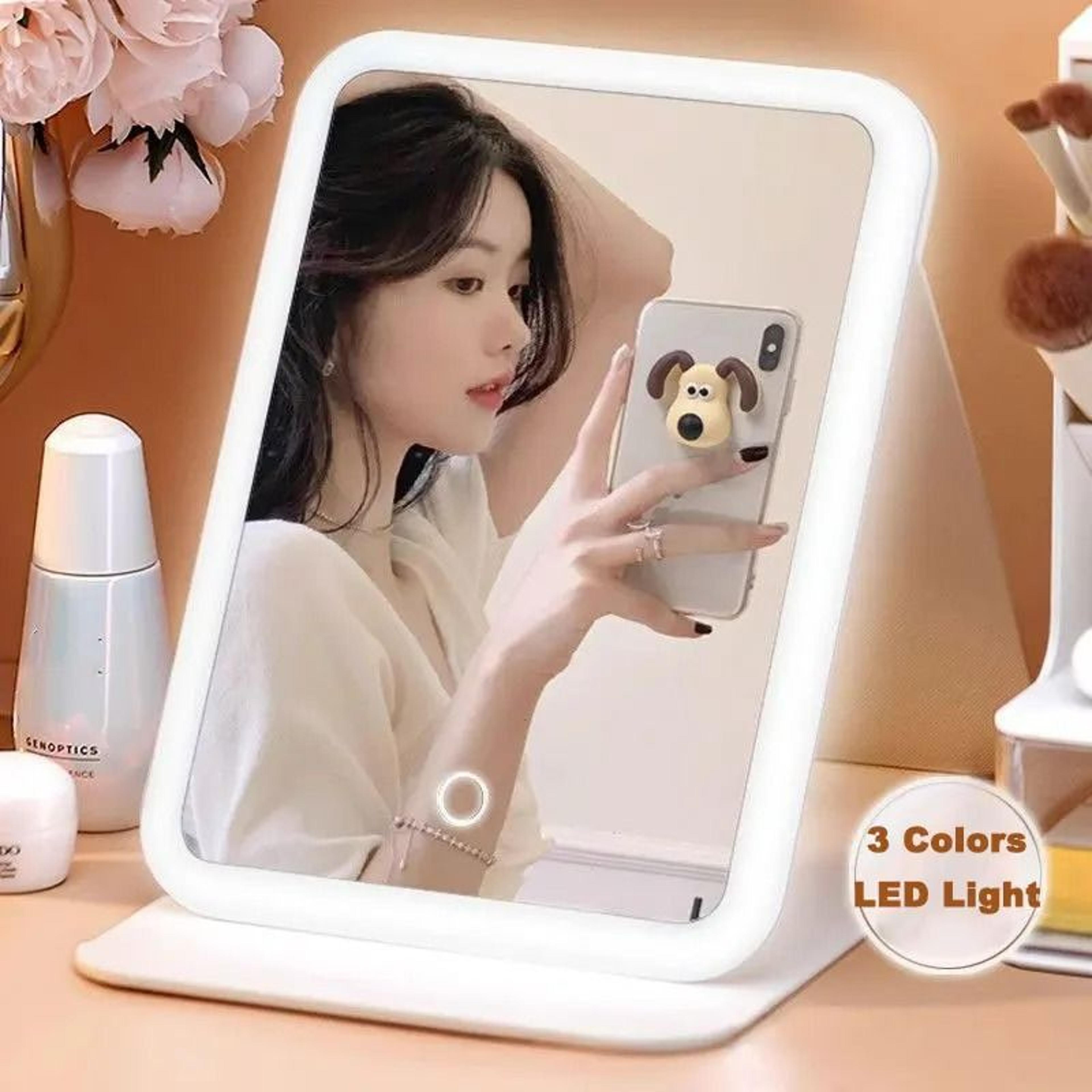 3-color led leather folding travel vanity mirror