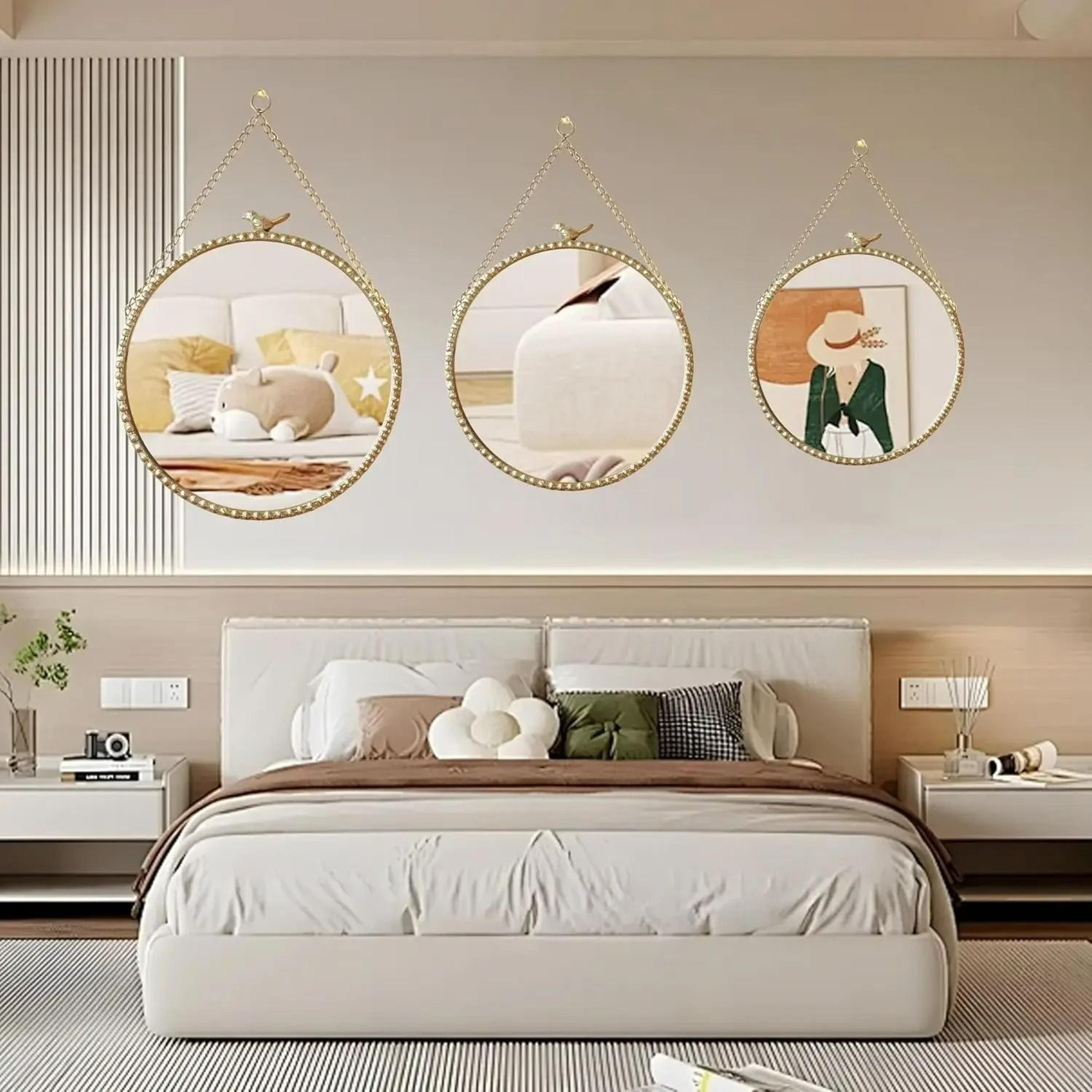 9.8-inch vintage gold sparrow round iron wall mirror