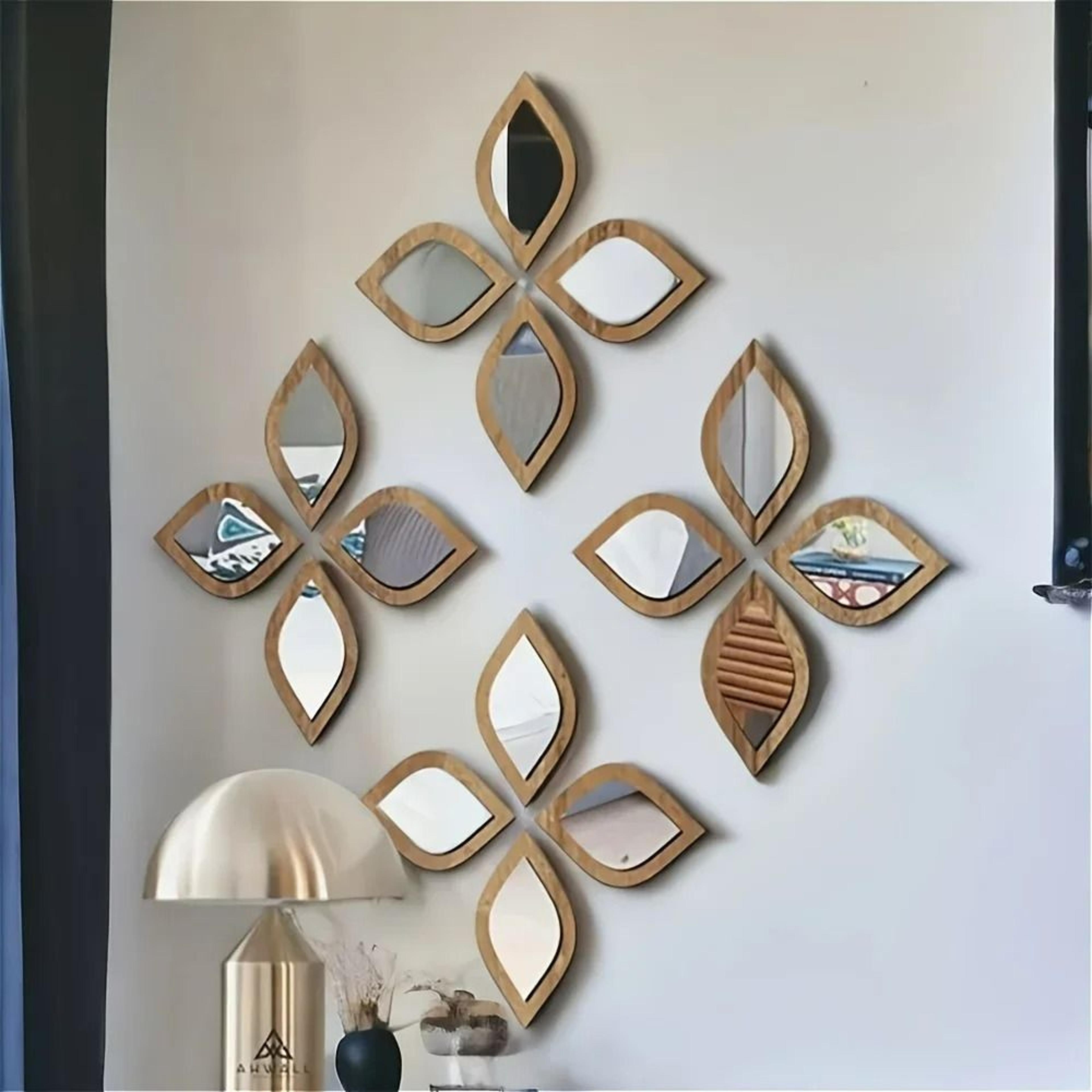4-piece boho tear-shaped acrylic wooden wall mirrors set