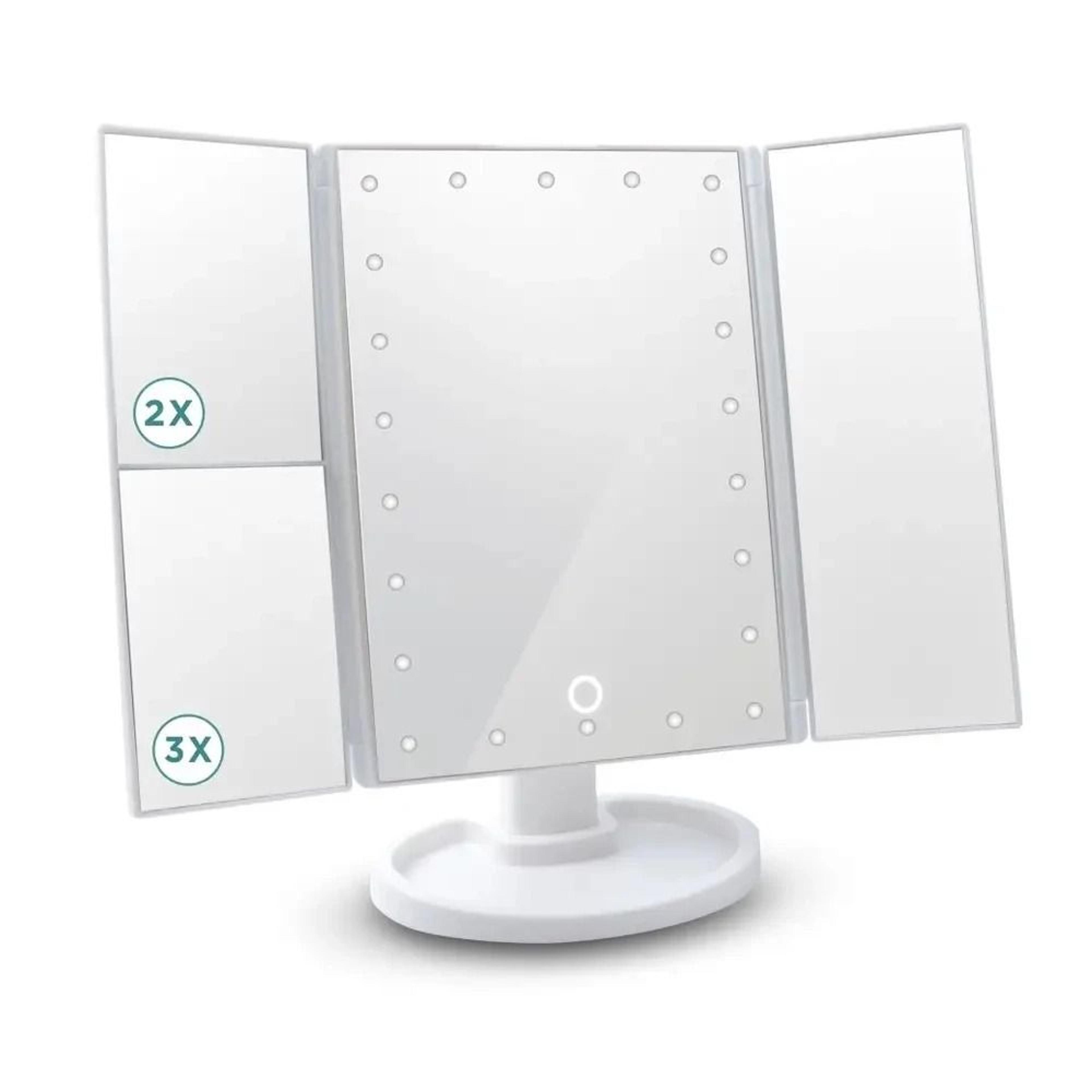 trifold led vanity makeup mirror with 1x/2x/3x magnification