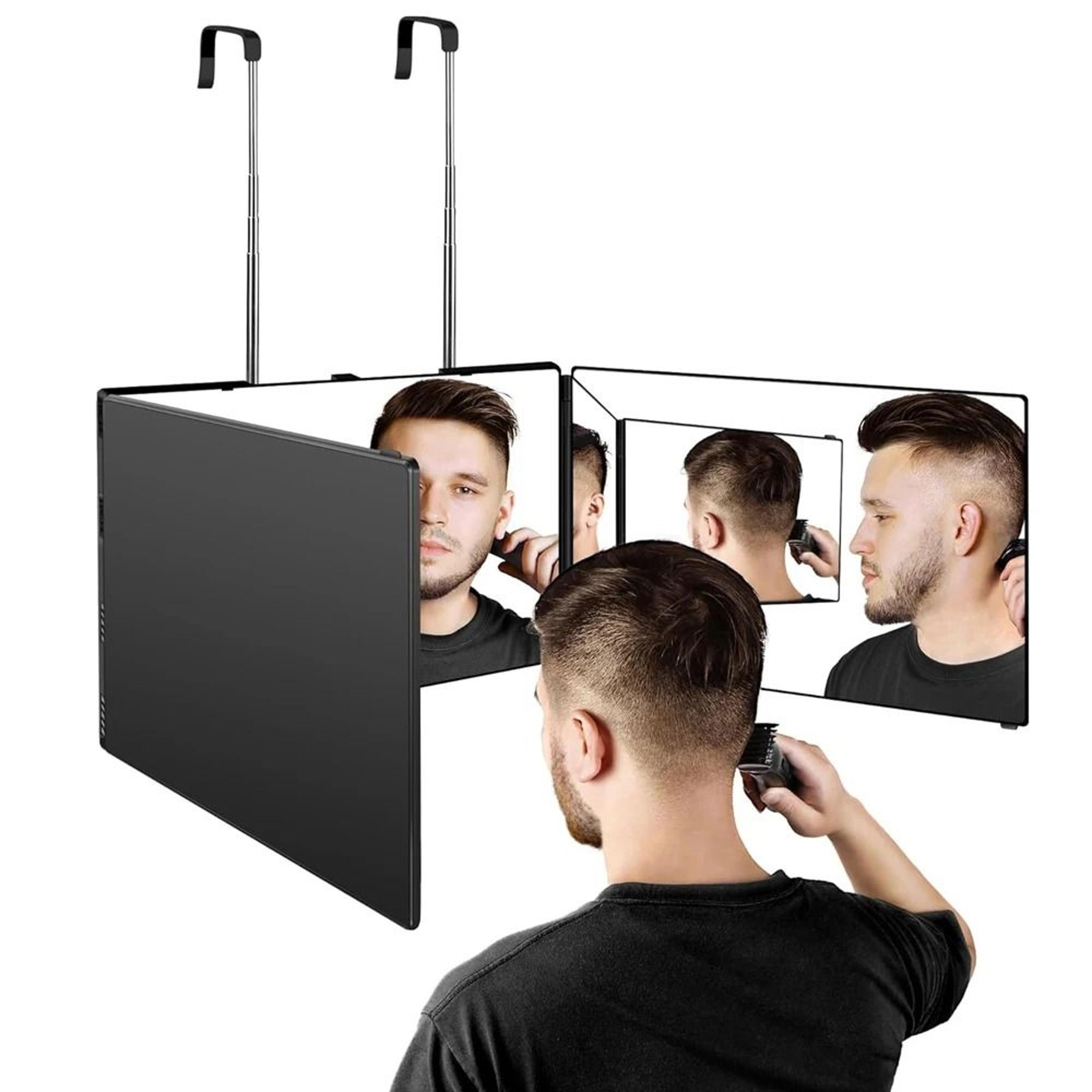 travel portable 360° trifold vanity mirror with telescoping hooks