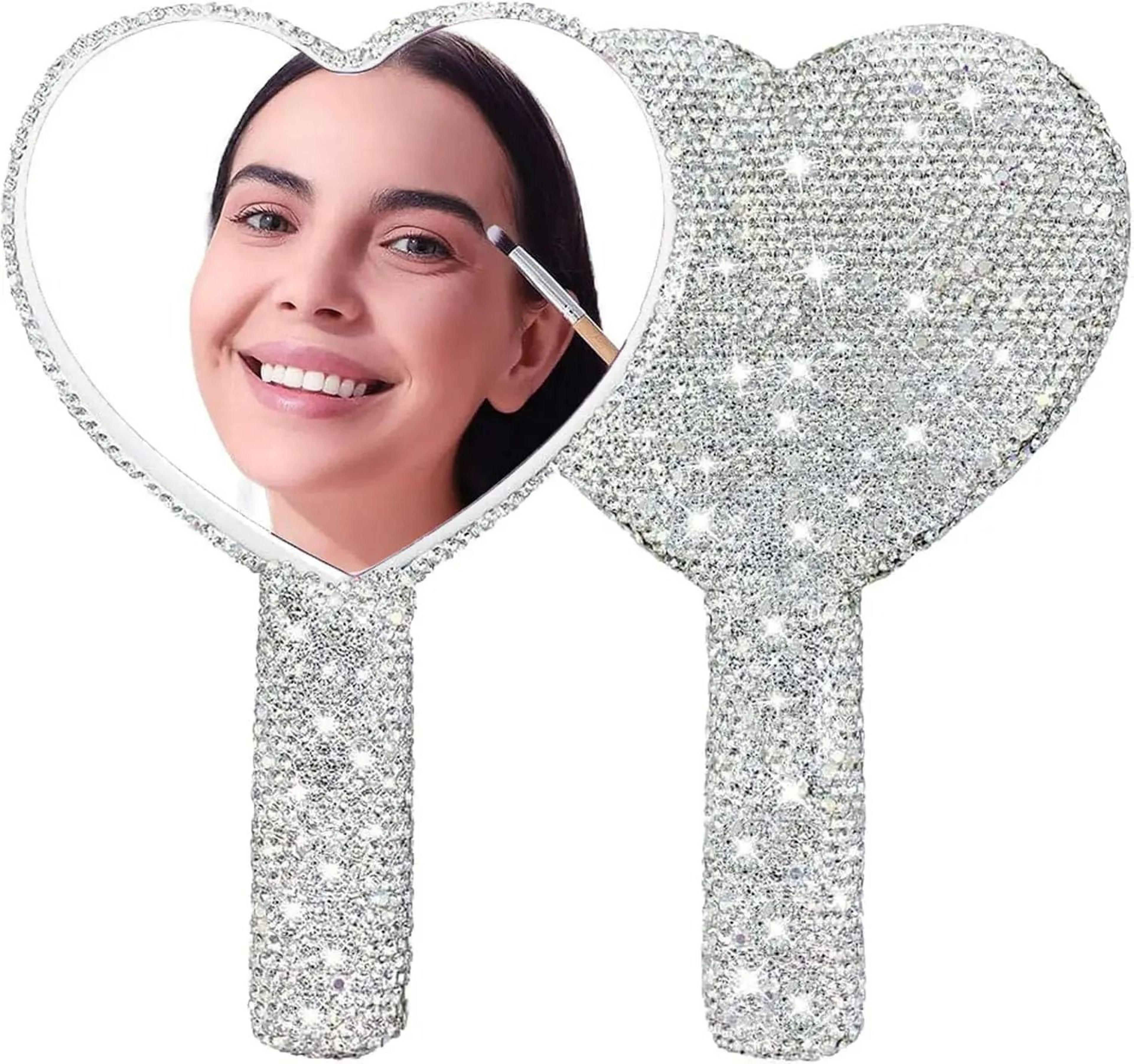 diamond rhinestone heart-shaped handheld vanity mirror