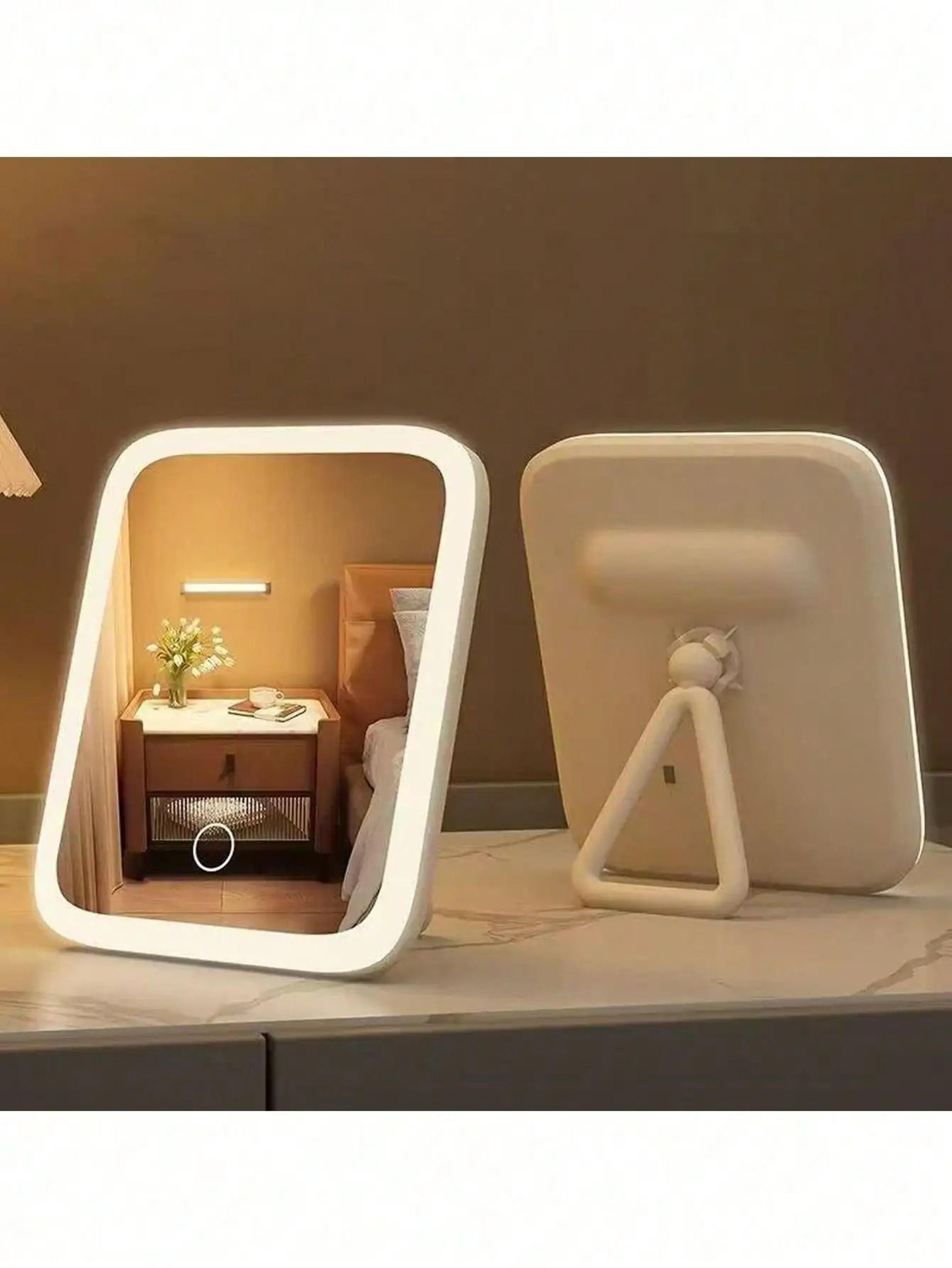 3-color led touch control 360° rotating tabletop vanity mirror