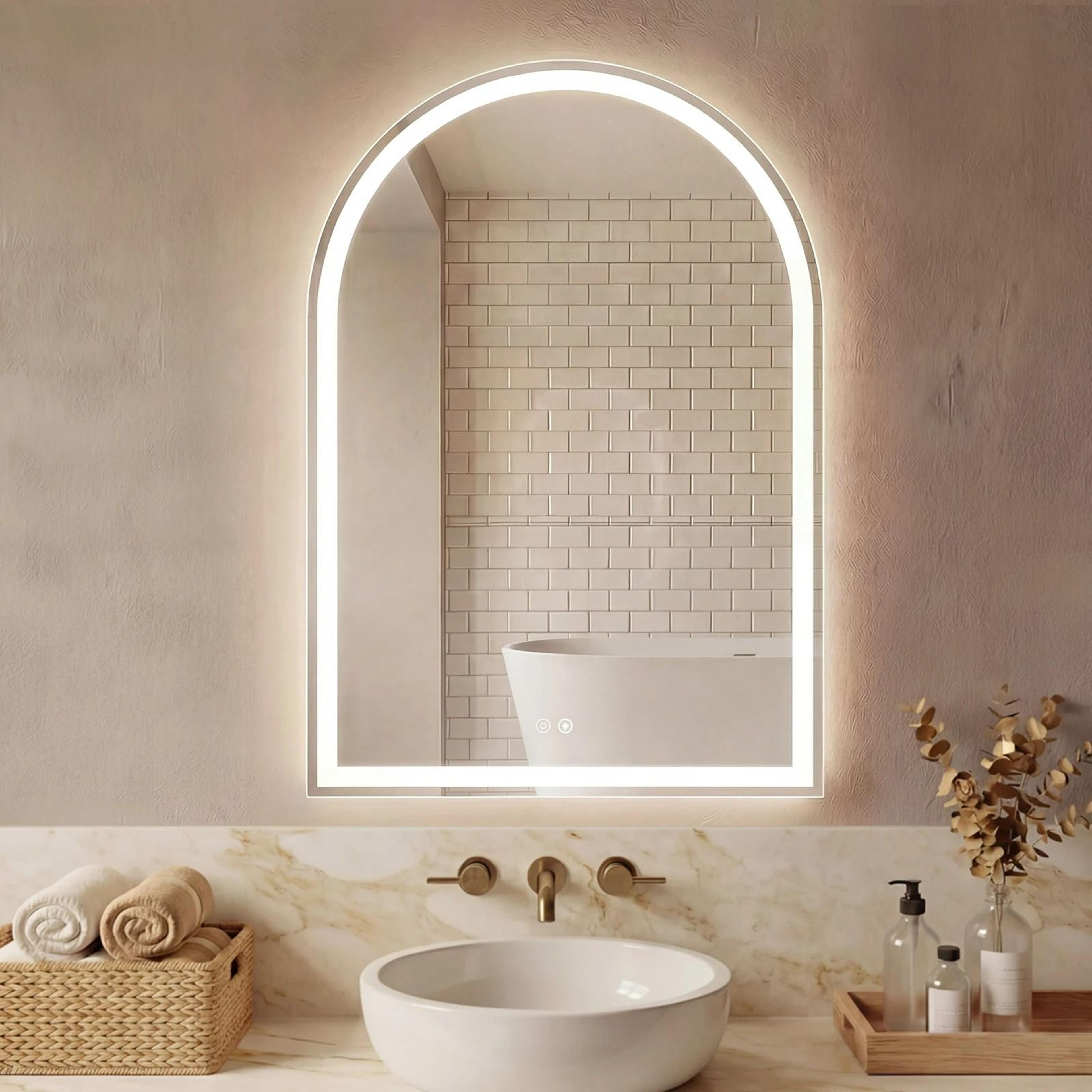 arched led backlit bathroom vanity wall mirror