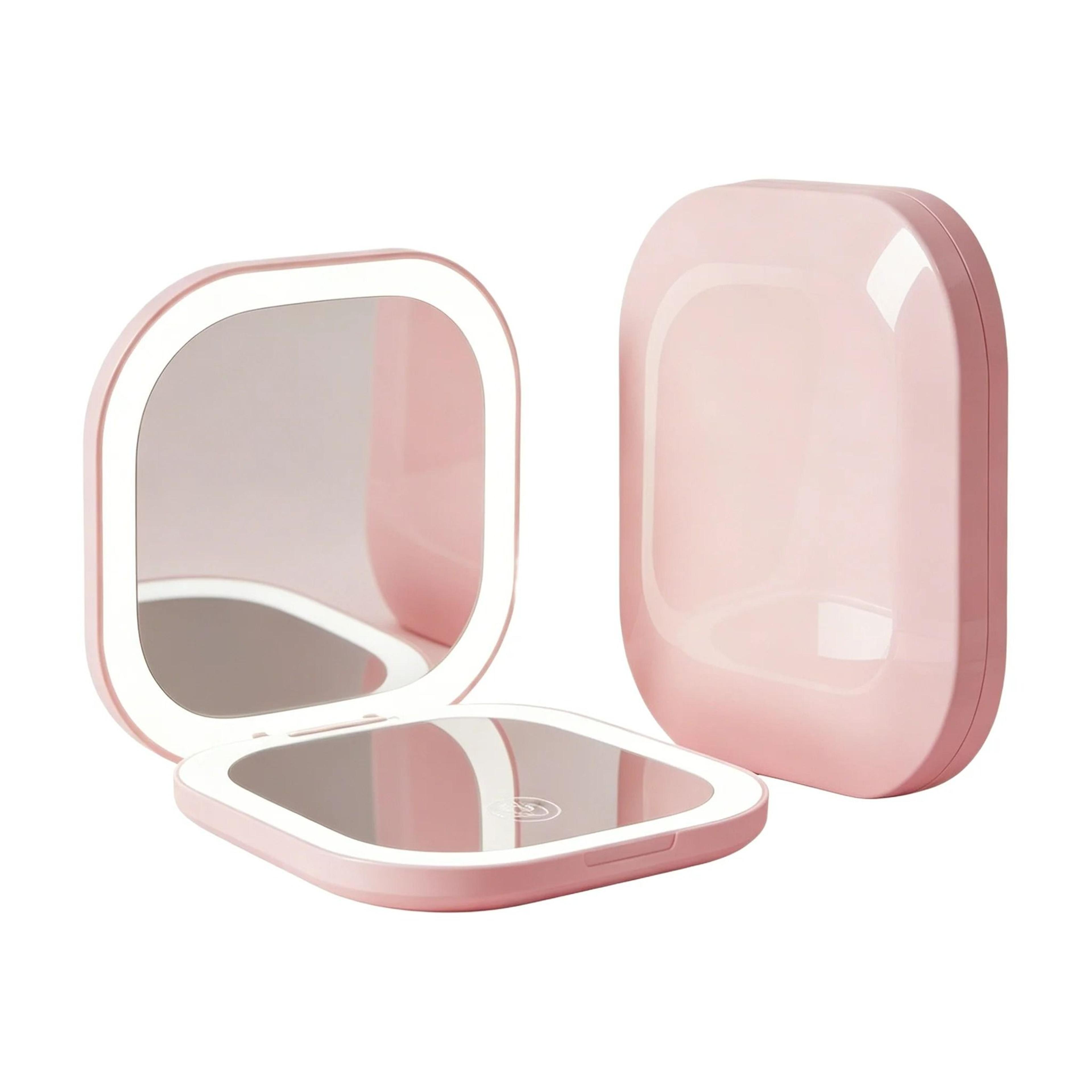 portable led double-sided pocket makeup mirror with 5x magnification
