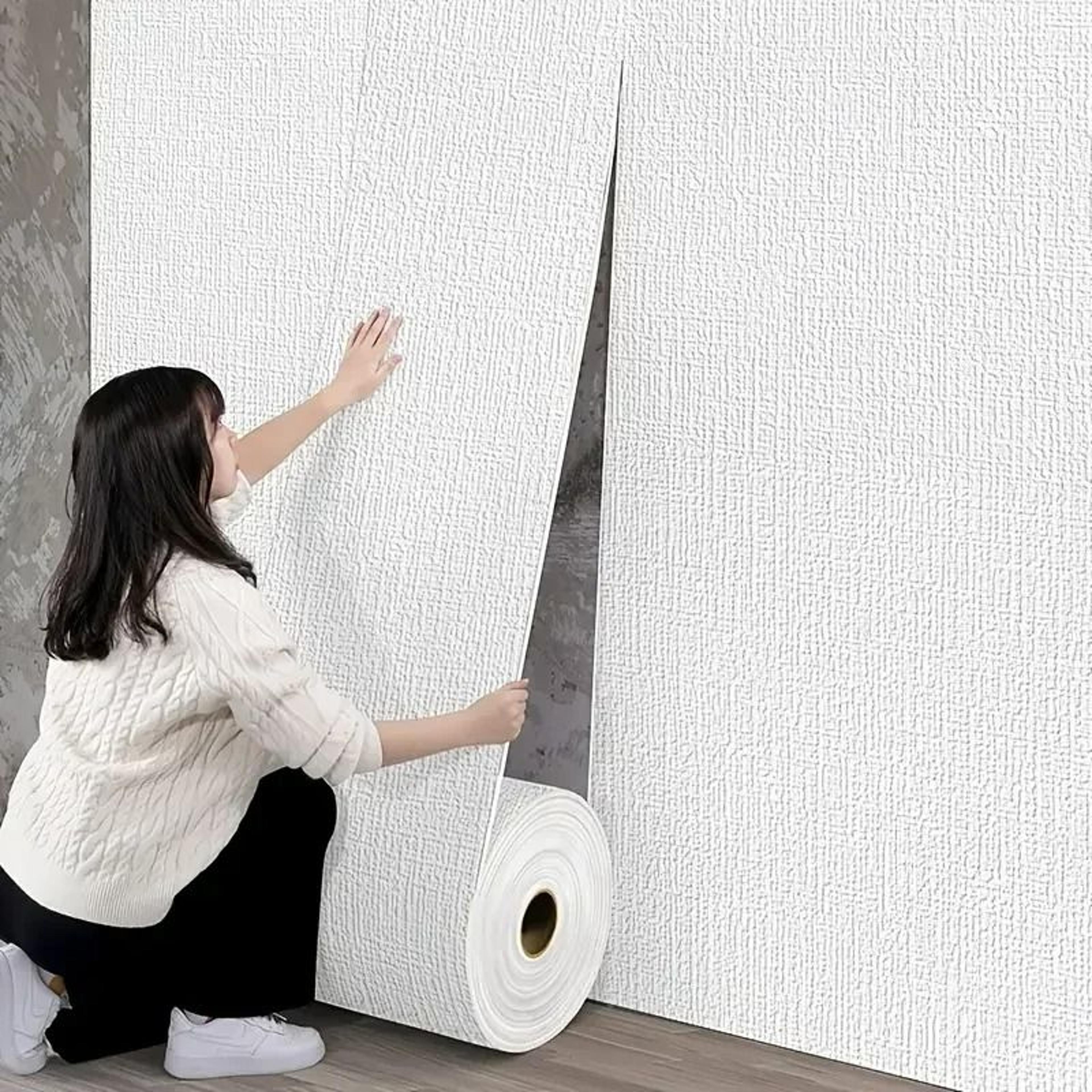 colorful 3d foam linen textured waterproof self-adhesive wallpaper
