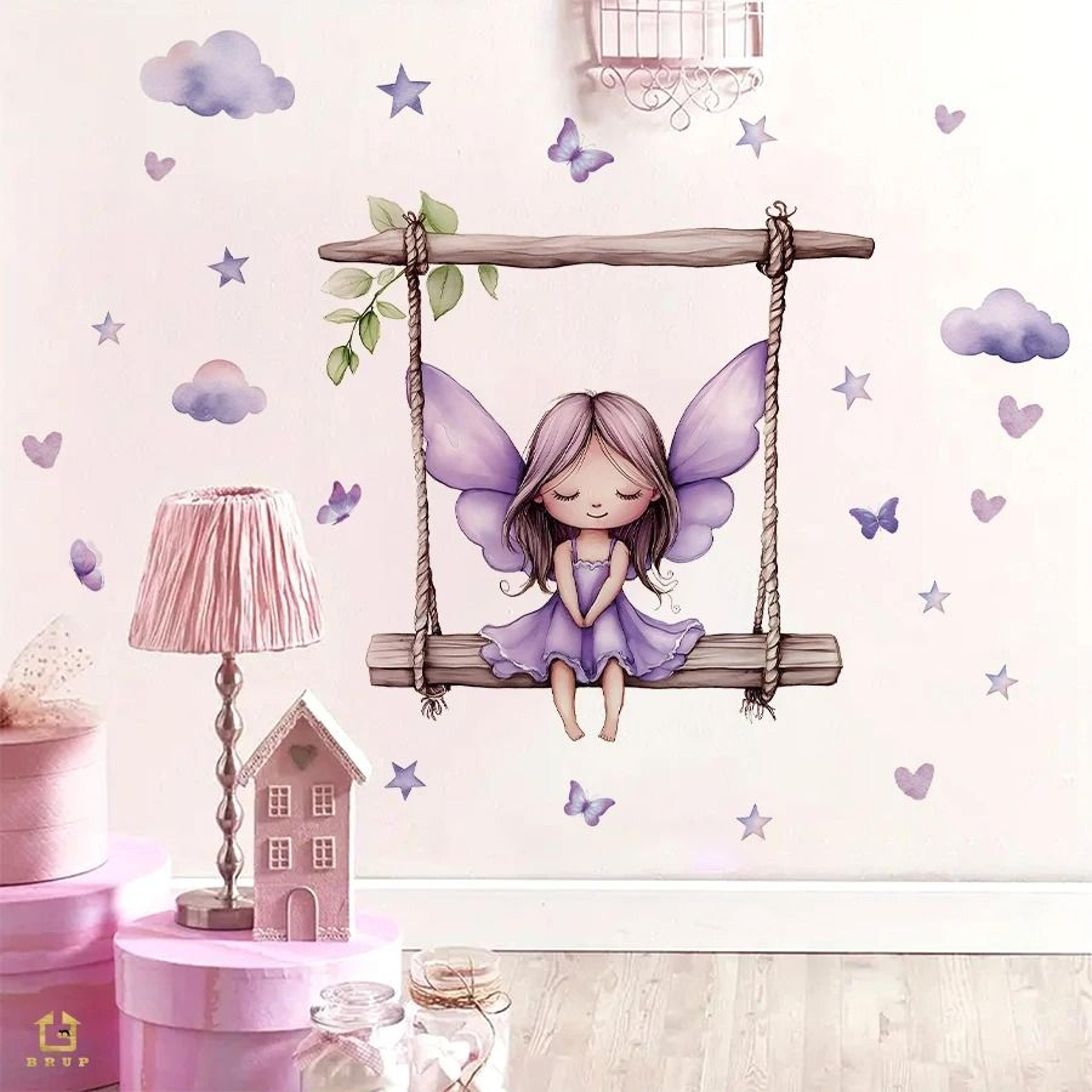 purple fairy butterfly swing vinyl wall decal set