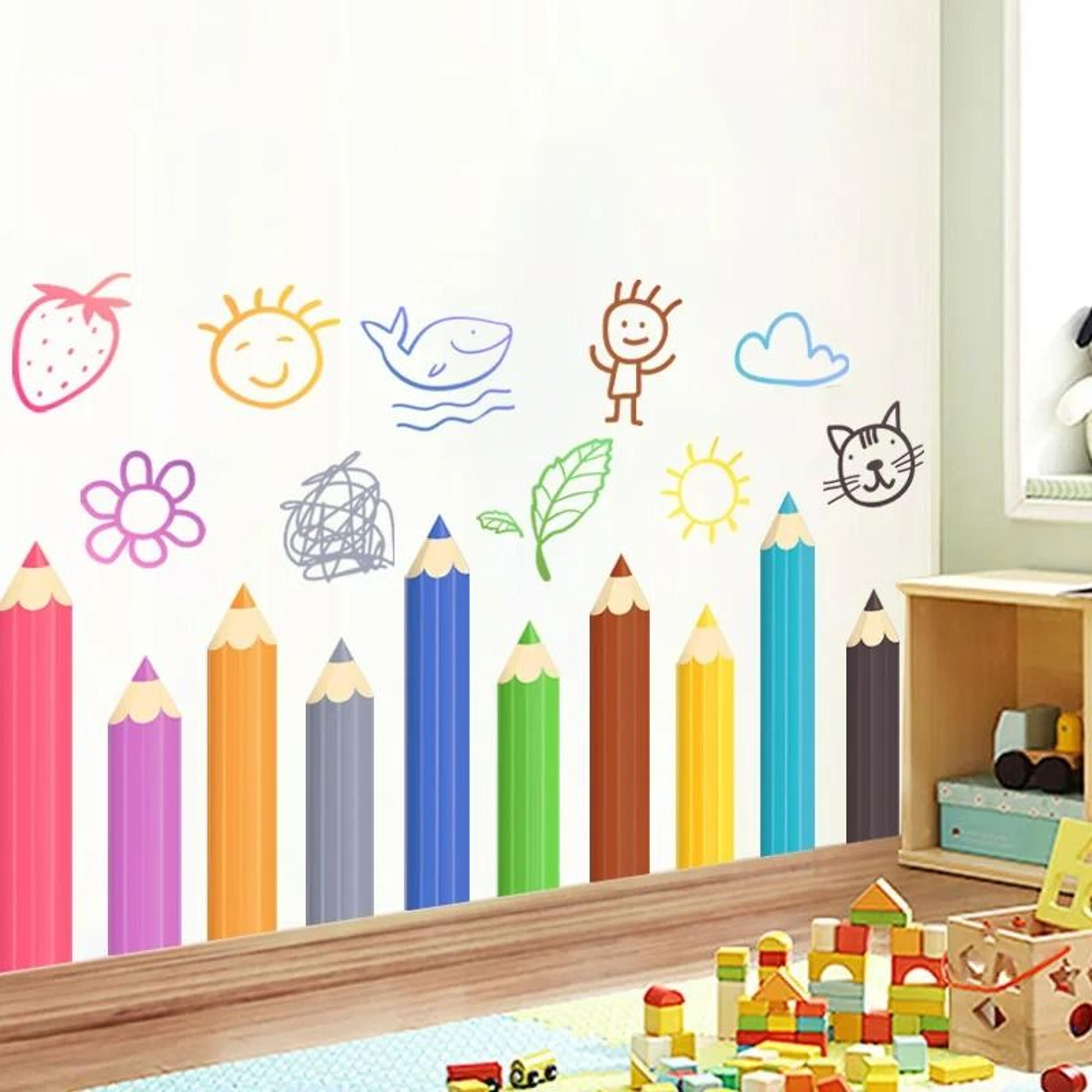 yaya language cartoon colored pencil wall sticker