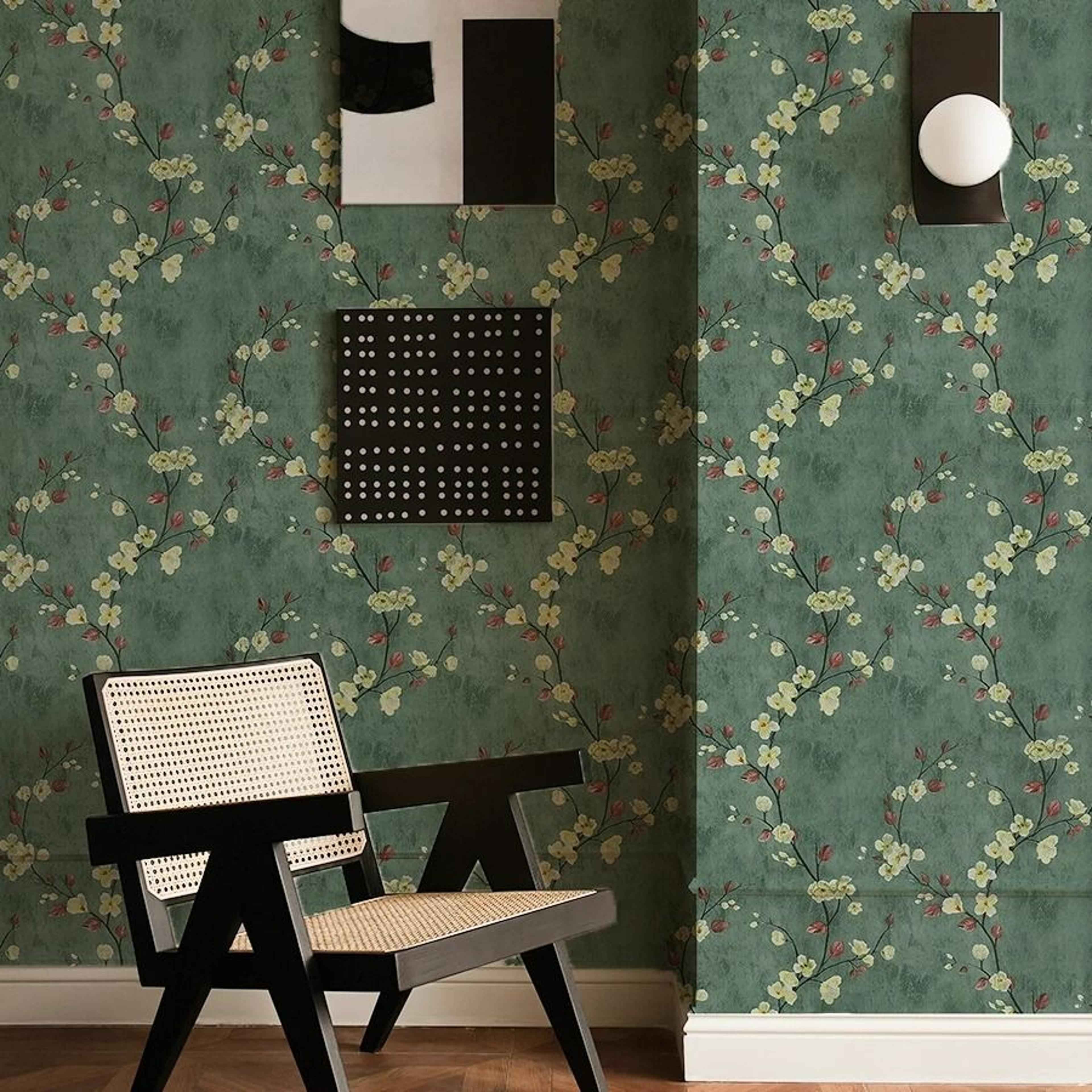 dark green floral & botanical relief self-adhesive wallpaper roll