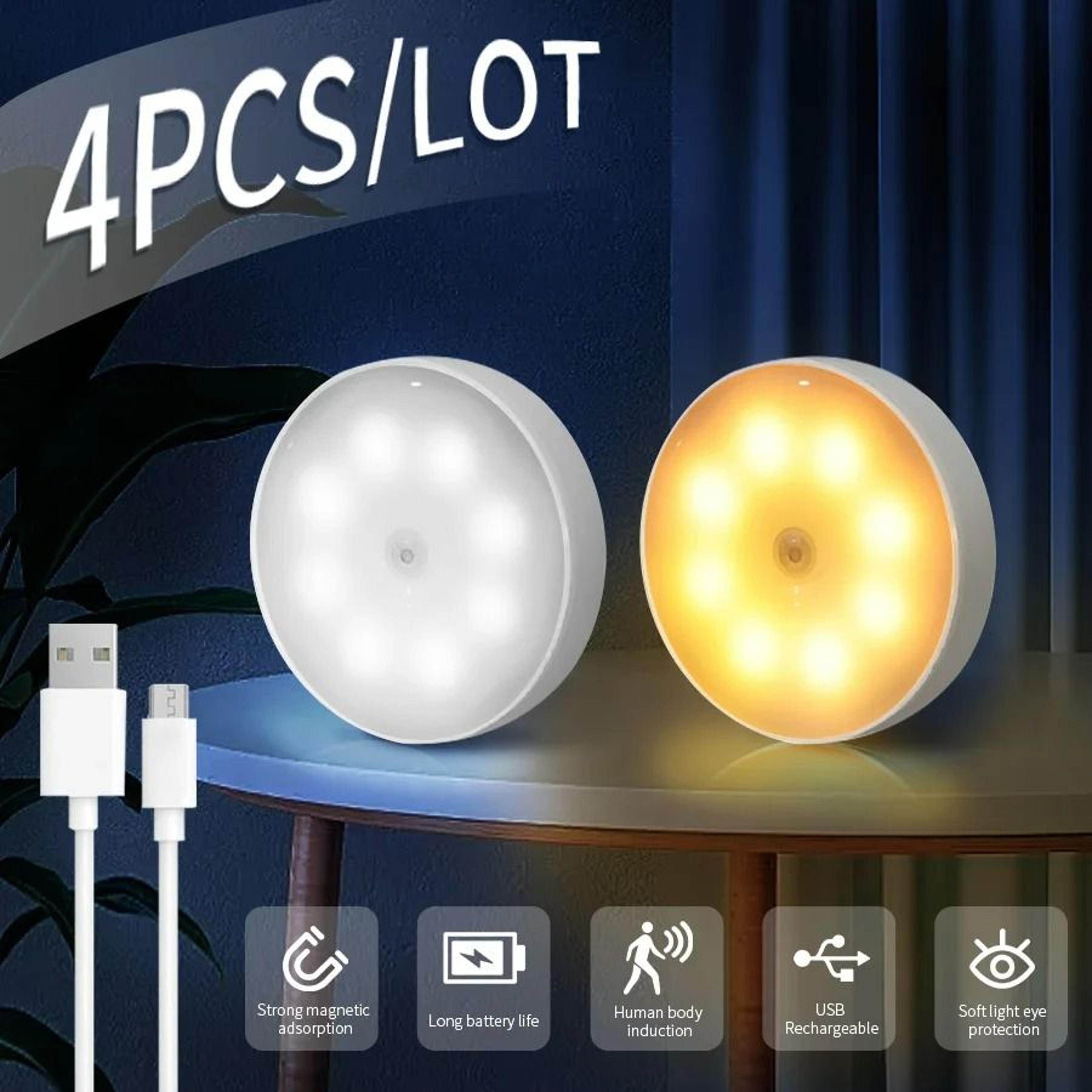 4-pack usb rechargeable motion sensor led night lights