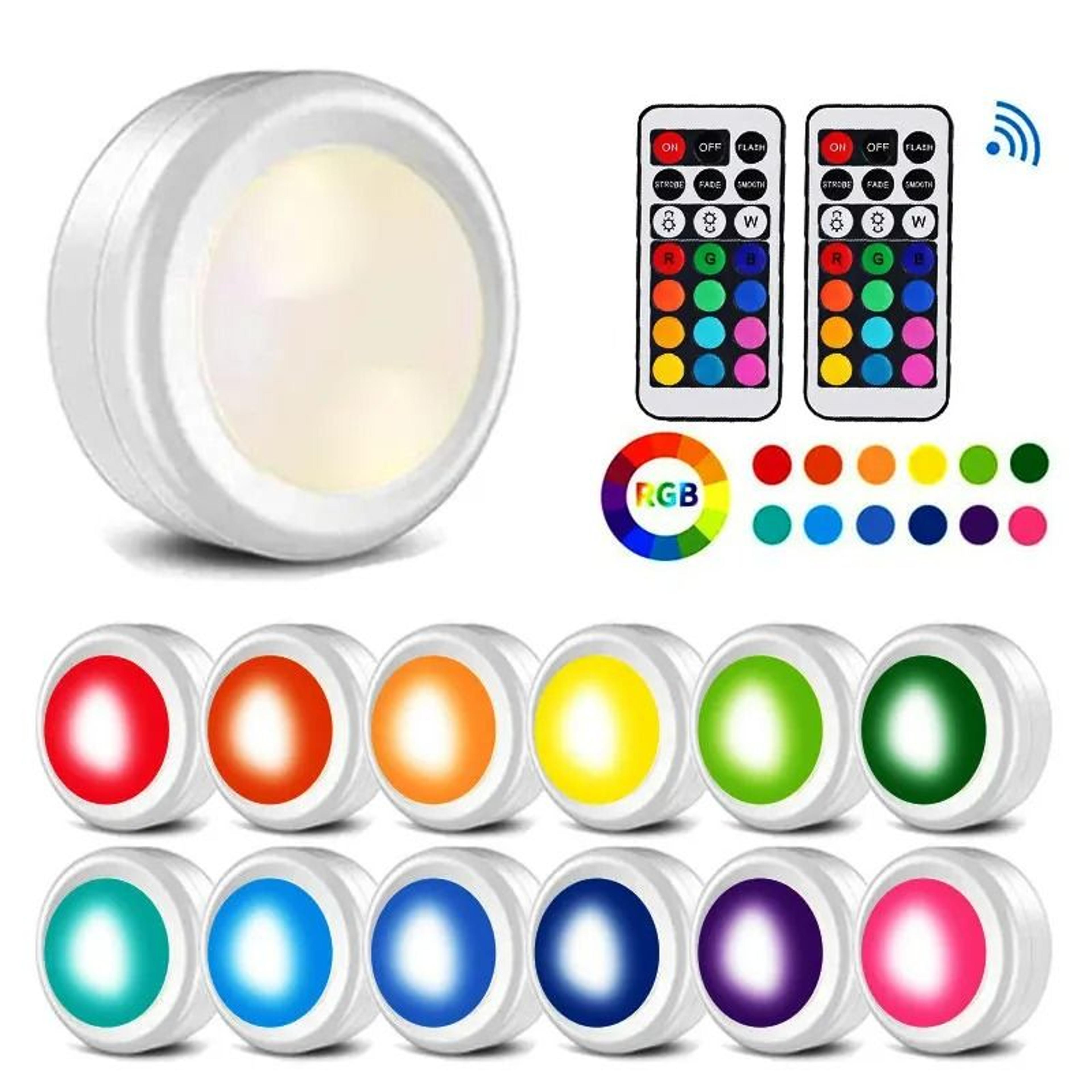battery-powered rgb led puck lights with remote control (10 pack)