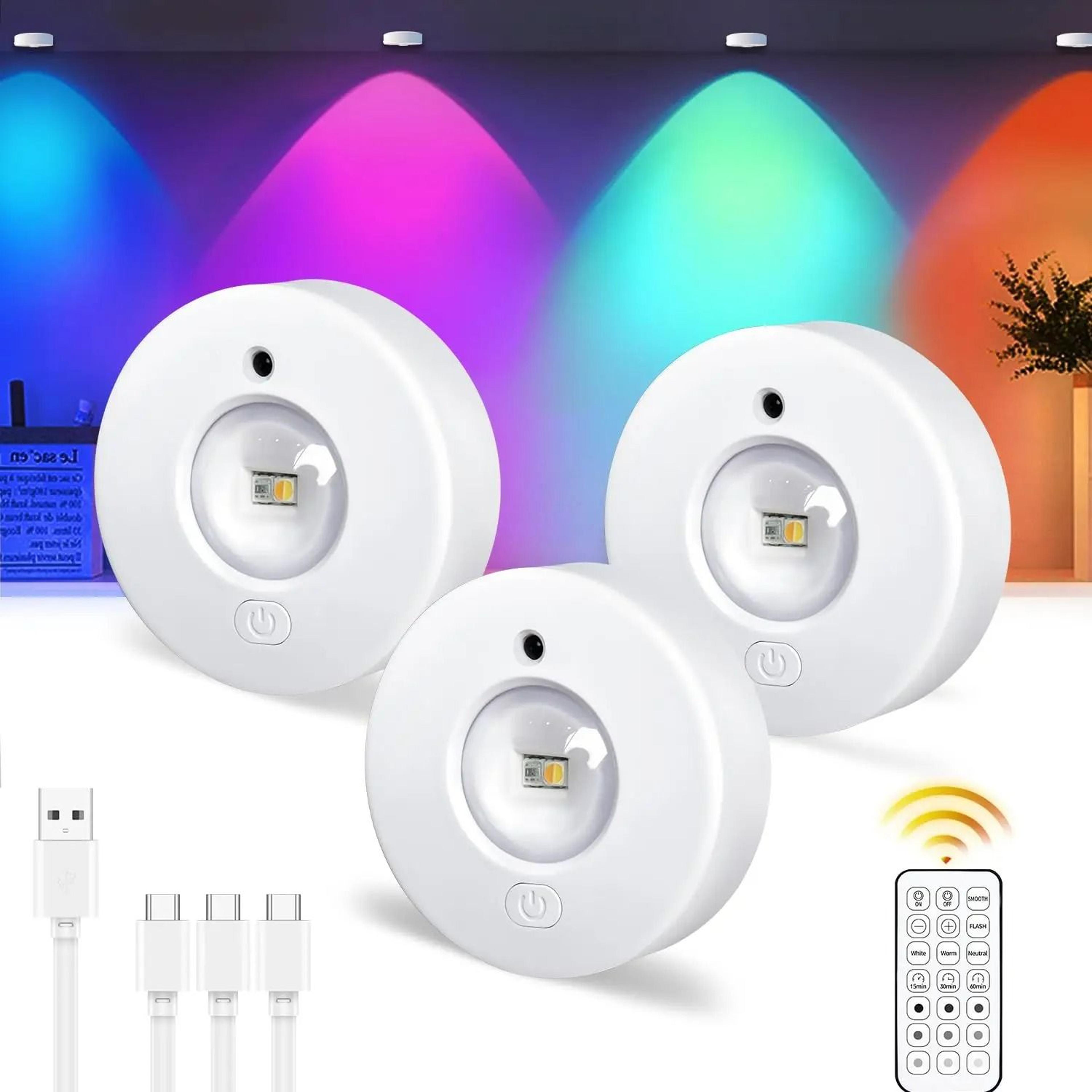 rechargeable rgb 12-color magnetic led puck lights with remote control (3 pack)