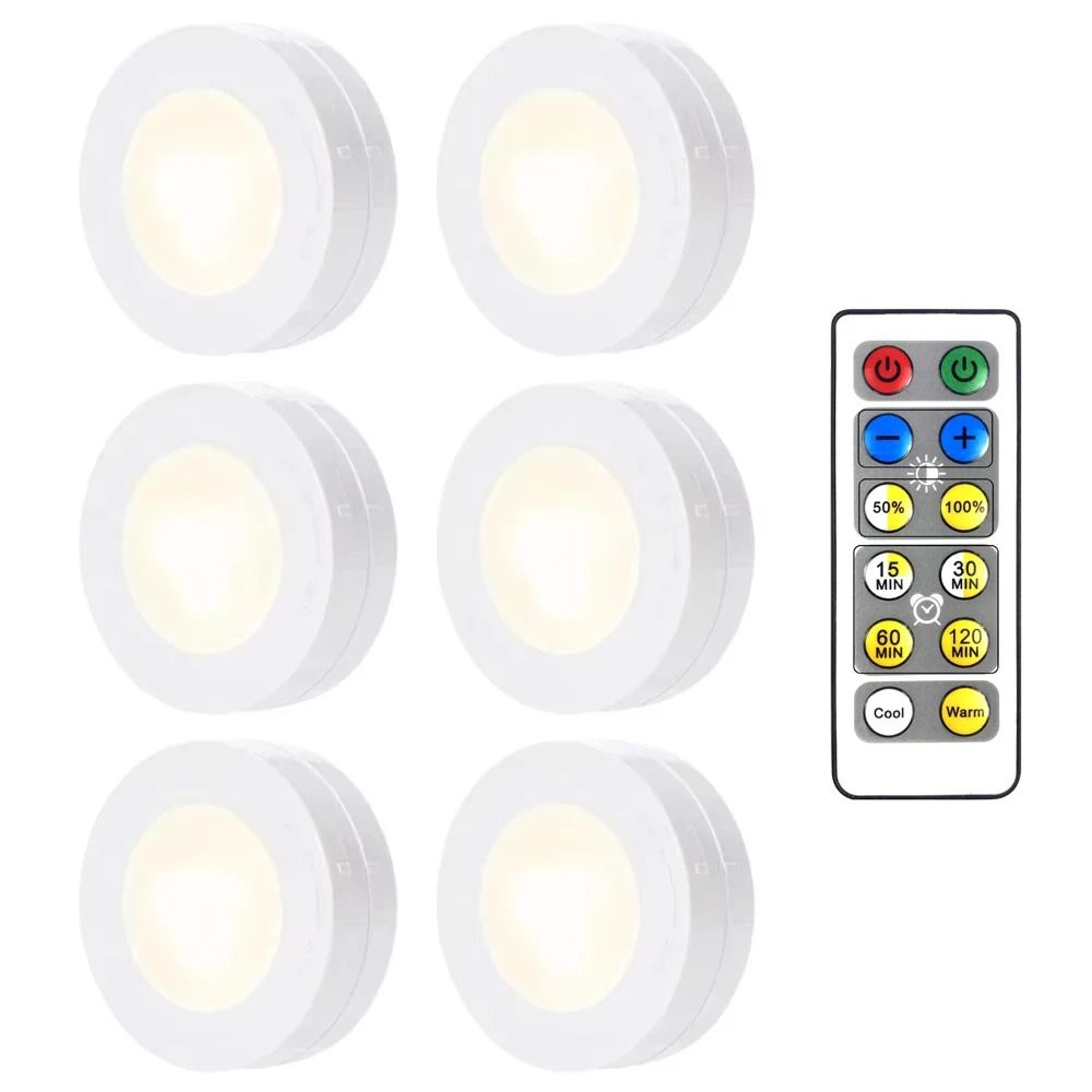 wireless 3-color led puck lights with remote control (6 pack)