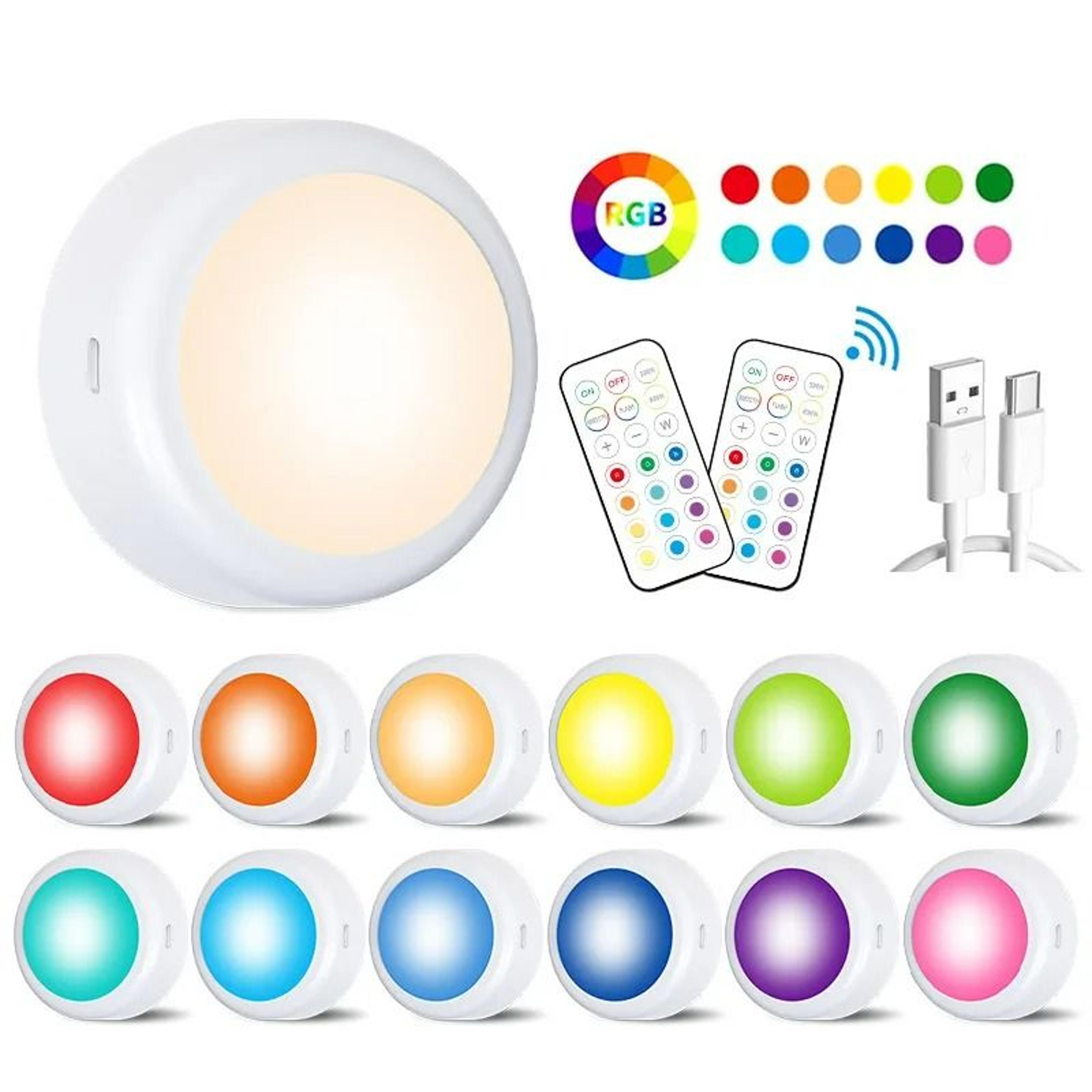 usb rechargeable rgbw led puck lights with remote control (3 pack)