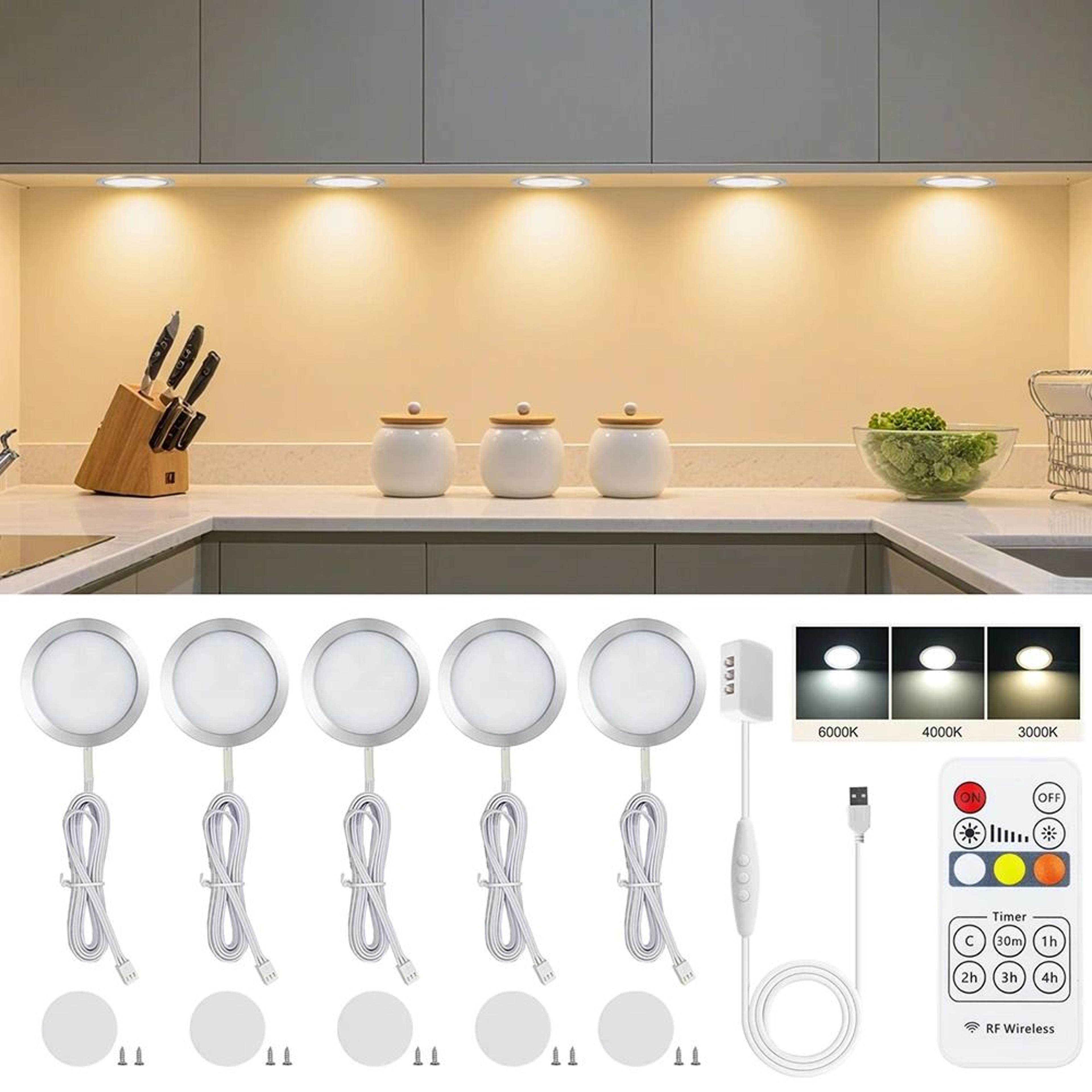 round cct led puck light set with 13-key remote & usb hub kit (5 pack)