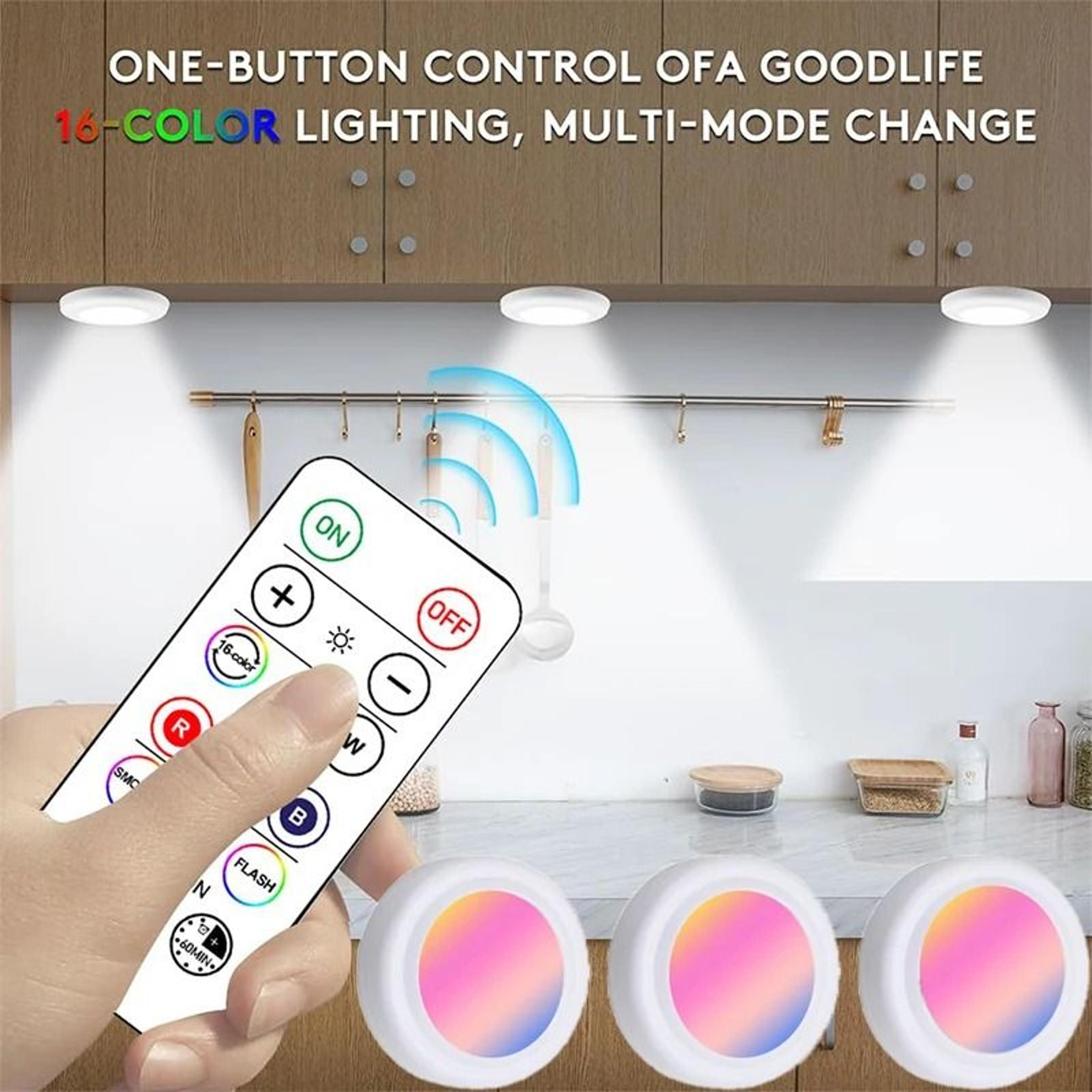elite wireless led puck lights with remote control (3 pack)