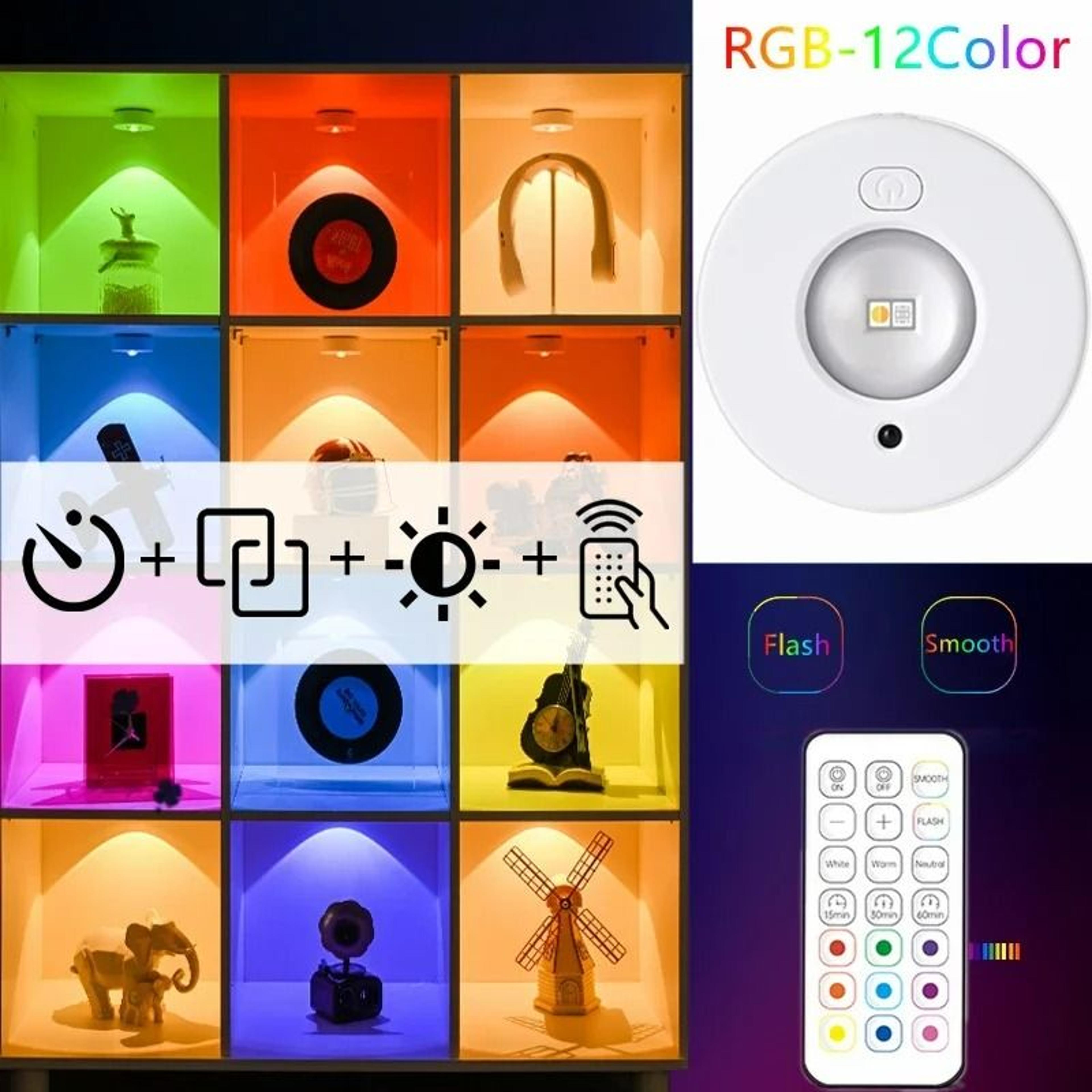 multi color dimmable rgb led puck light set remote control rechargeable cabinet night light