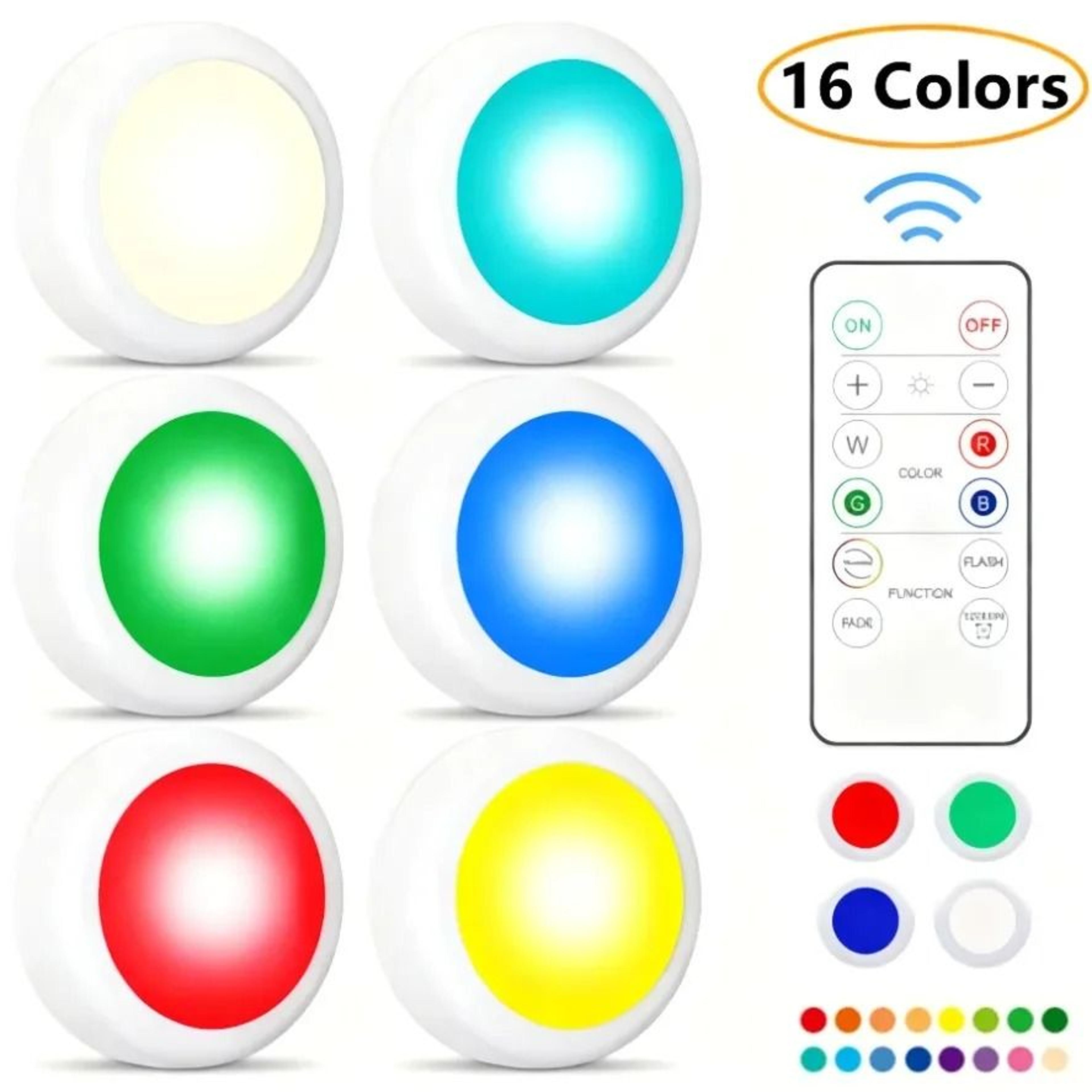 16 color dimmable rgb led round puck light remote control under cabinet night light