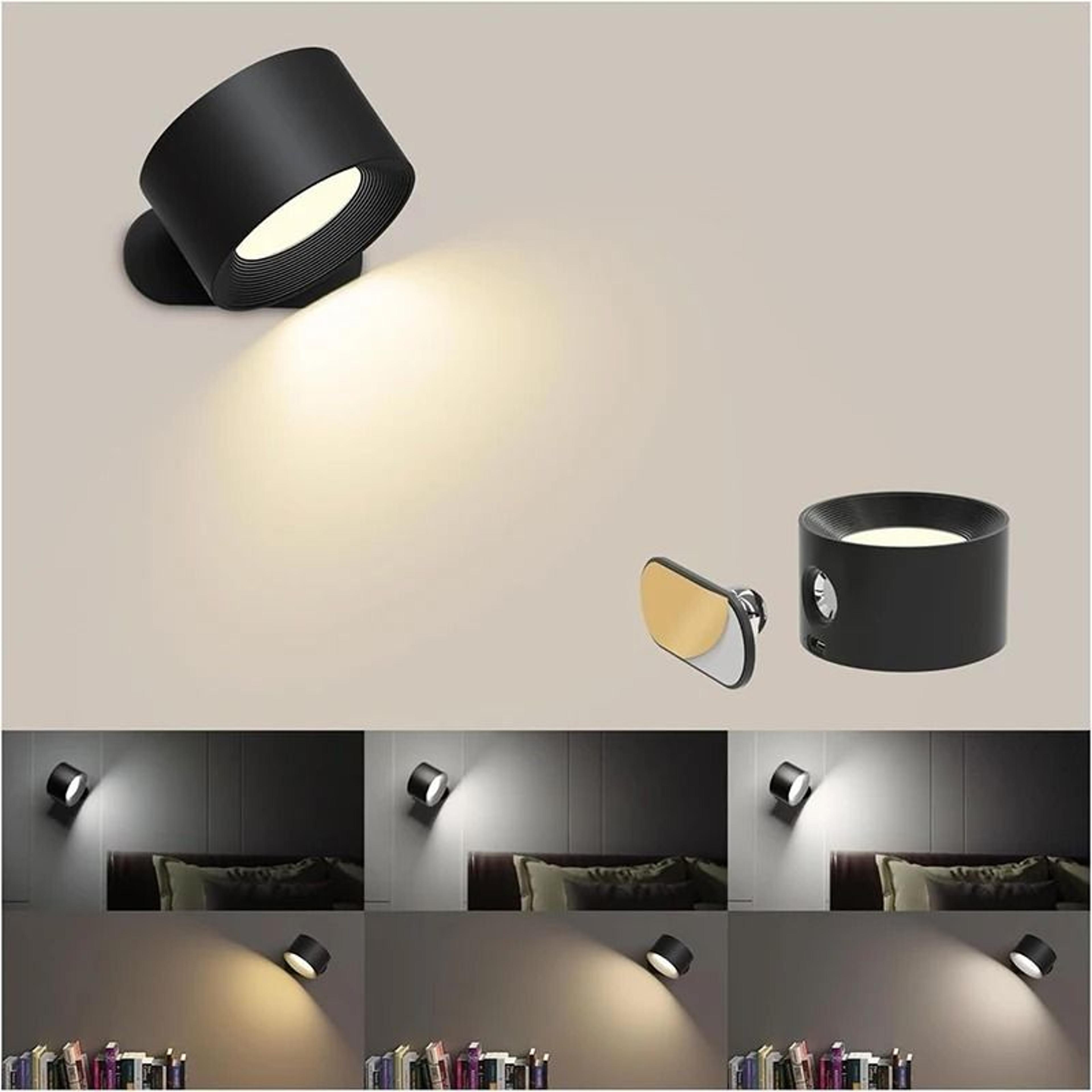 360° rotatable led wall lamp touch control wireless usb rechargeable bedside night light