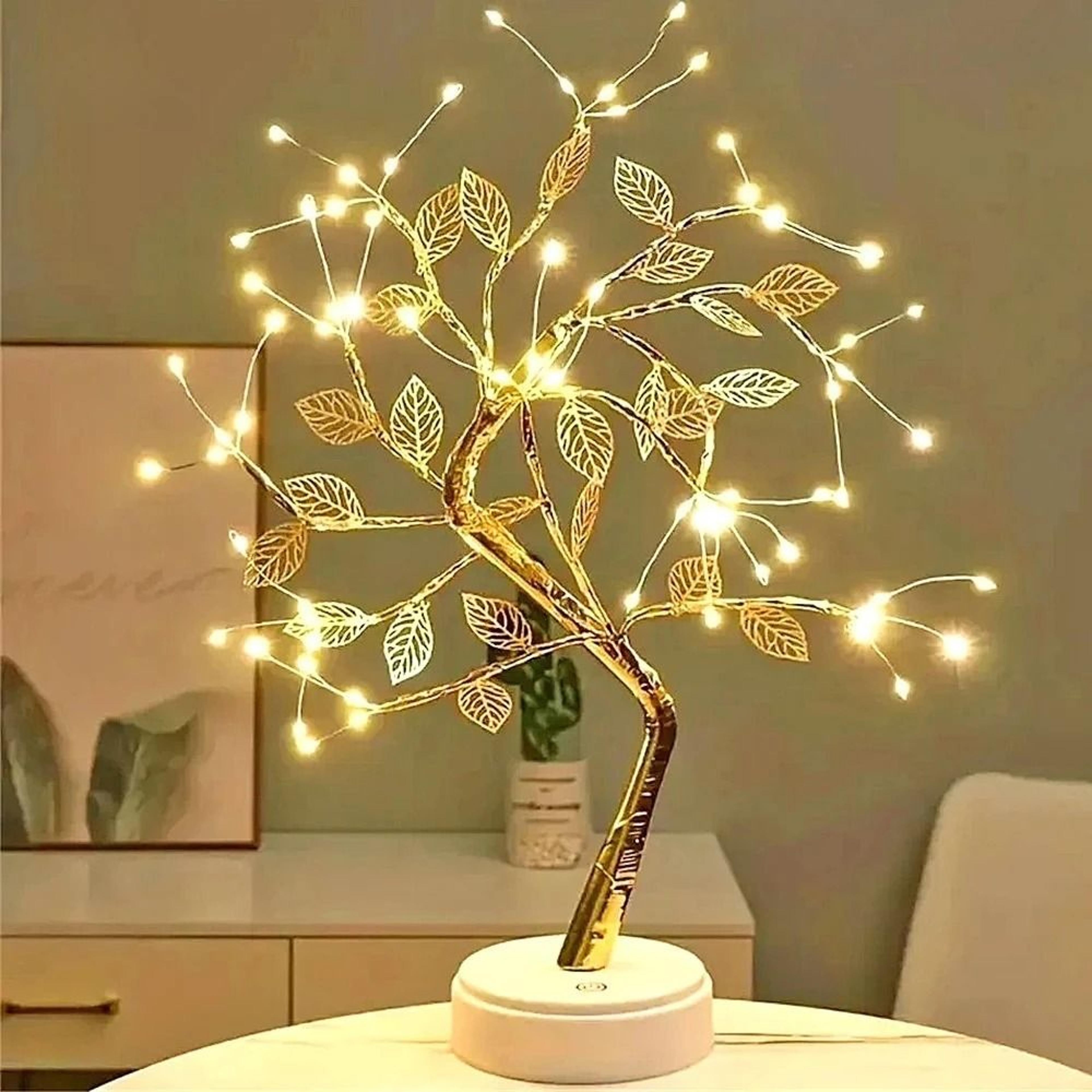 led golden leaf fairy tree table lamp