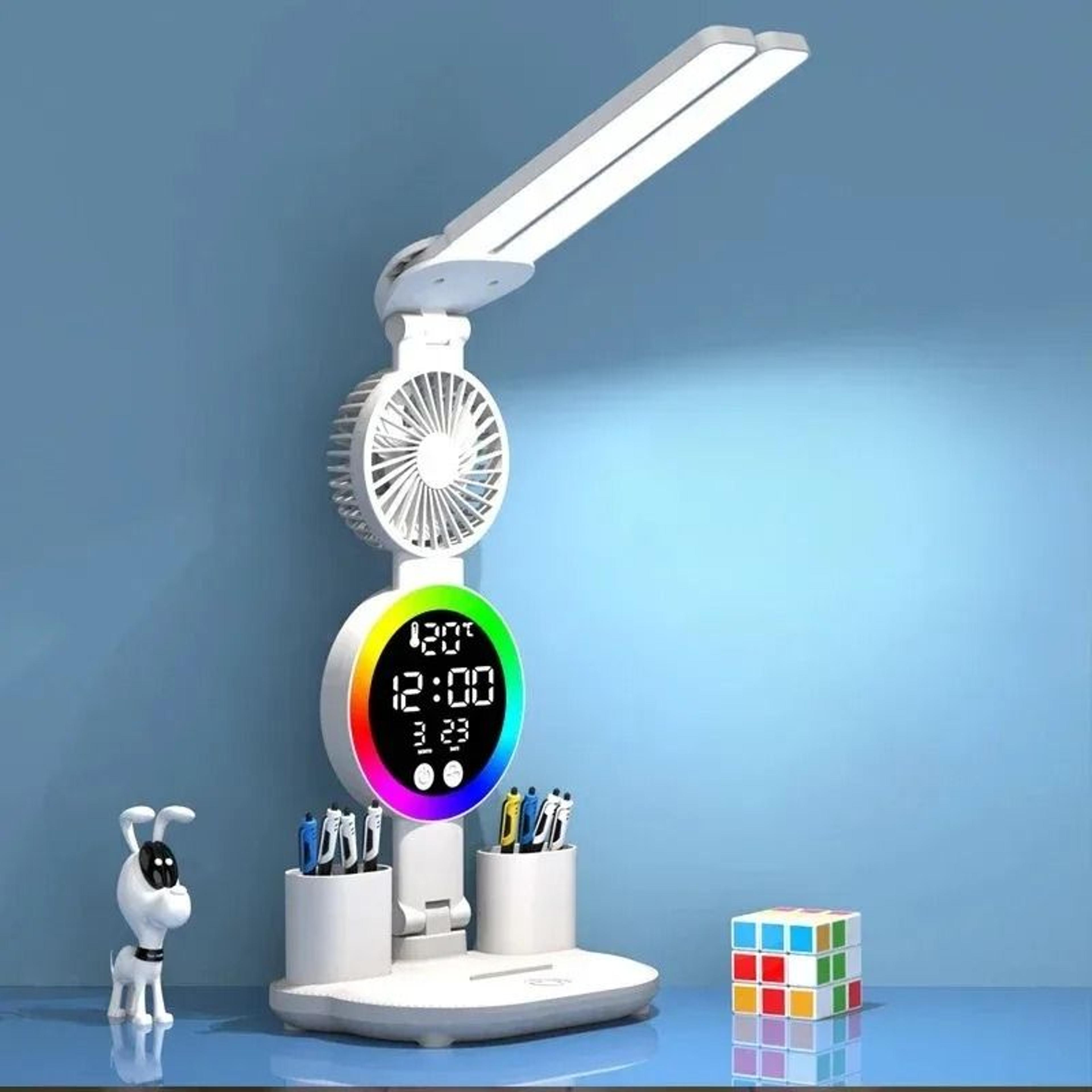 multifunctional led desk lamp with cooling fan & digital clock
