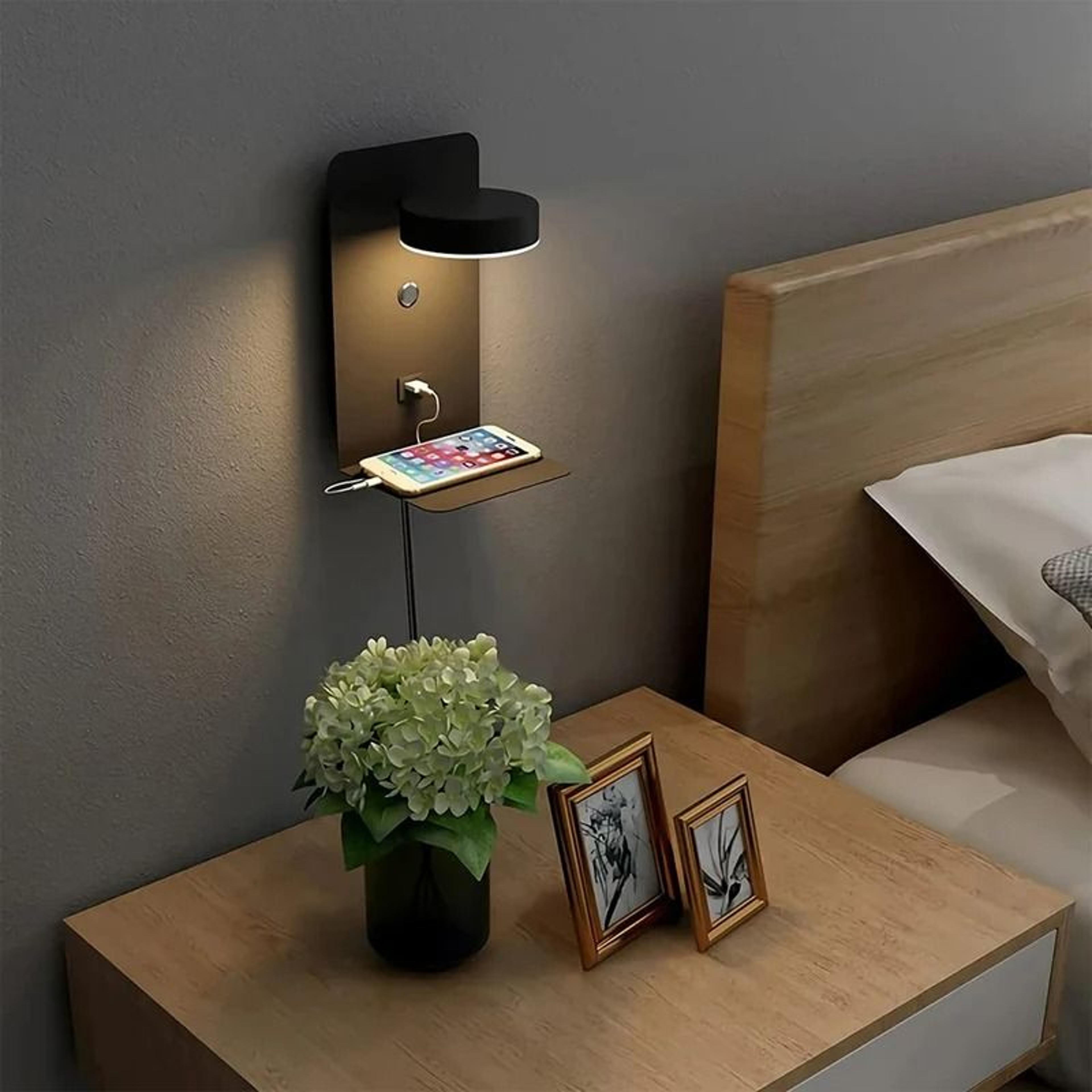 indoor led wall lamp with usb charging port & switch