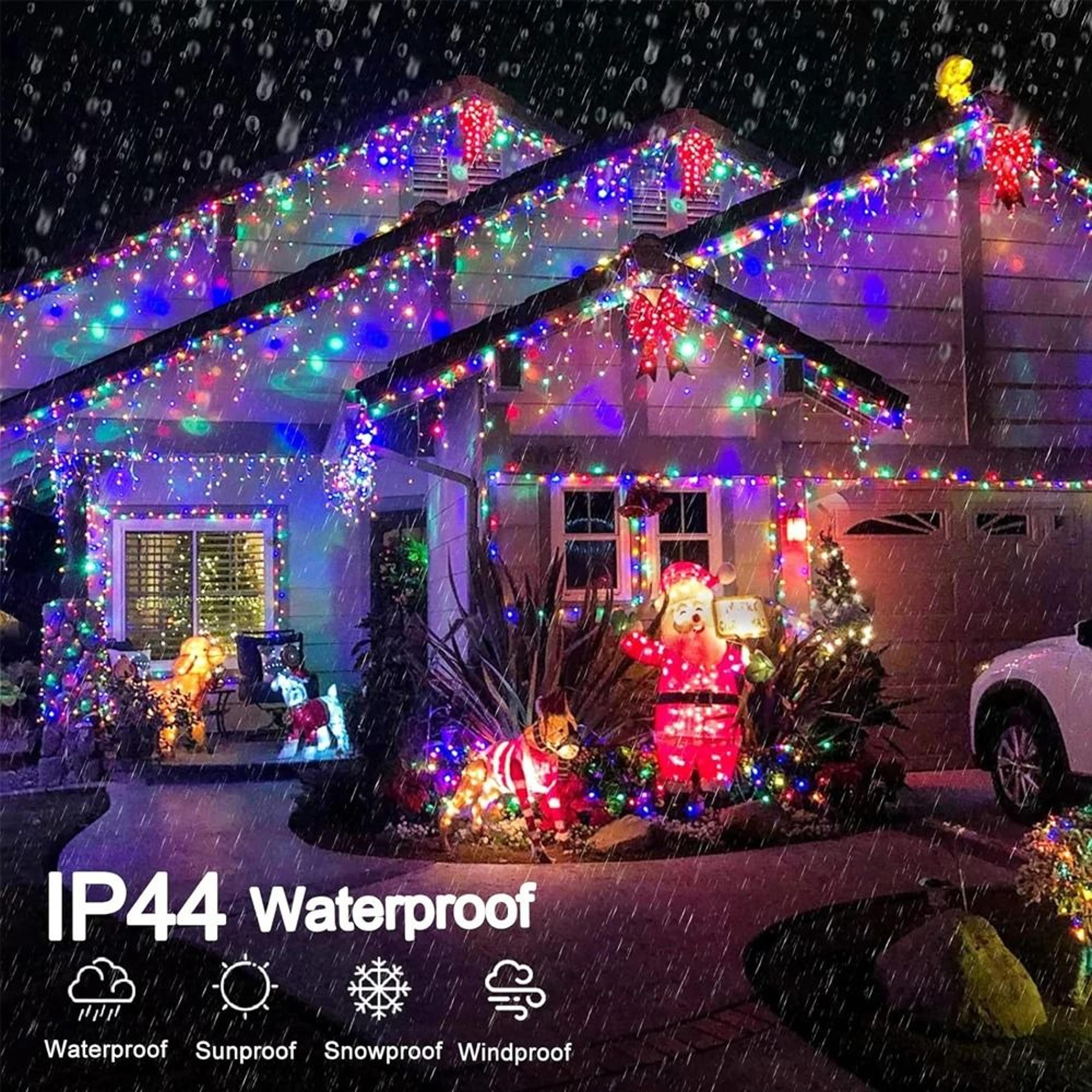 waterproof outdoor icicle curtain lights 8 modes plug-in fairy lights