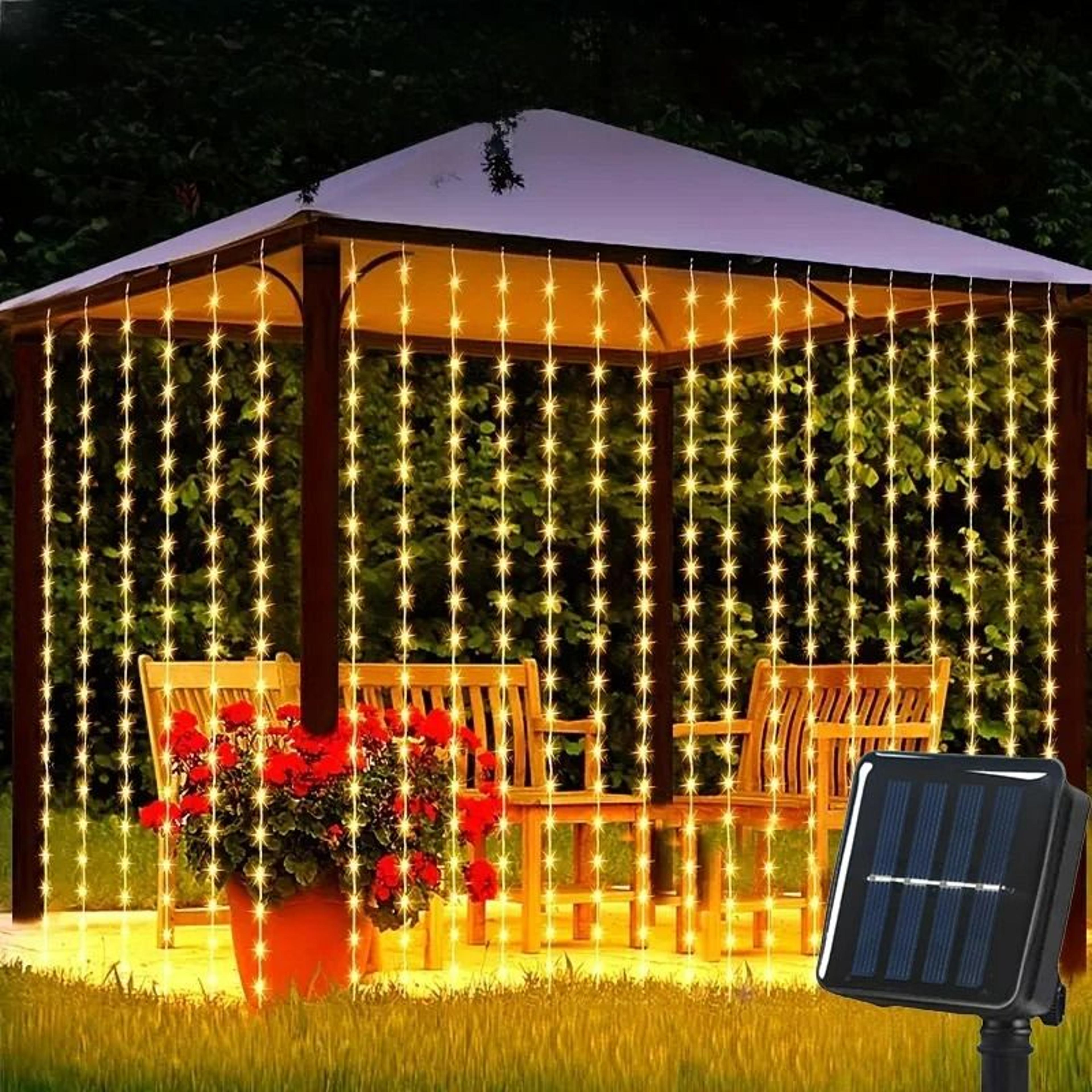 solar powered outdoor led curtain lights 8 modes fairy string lights