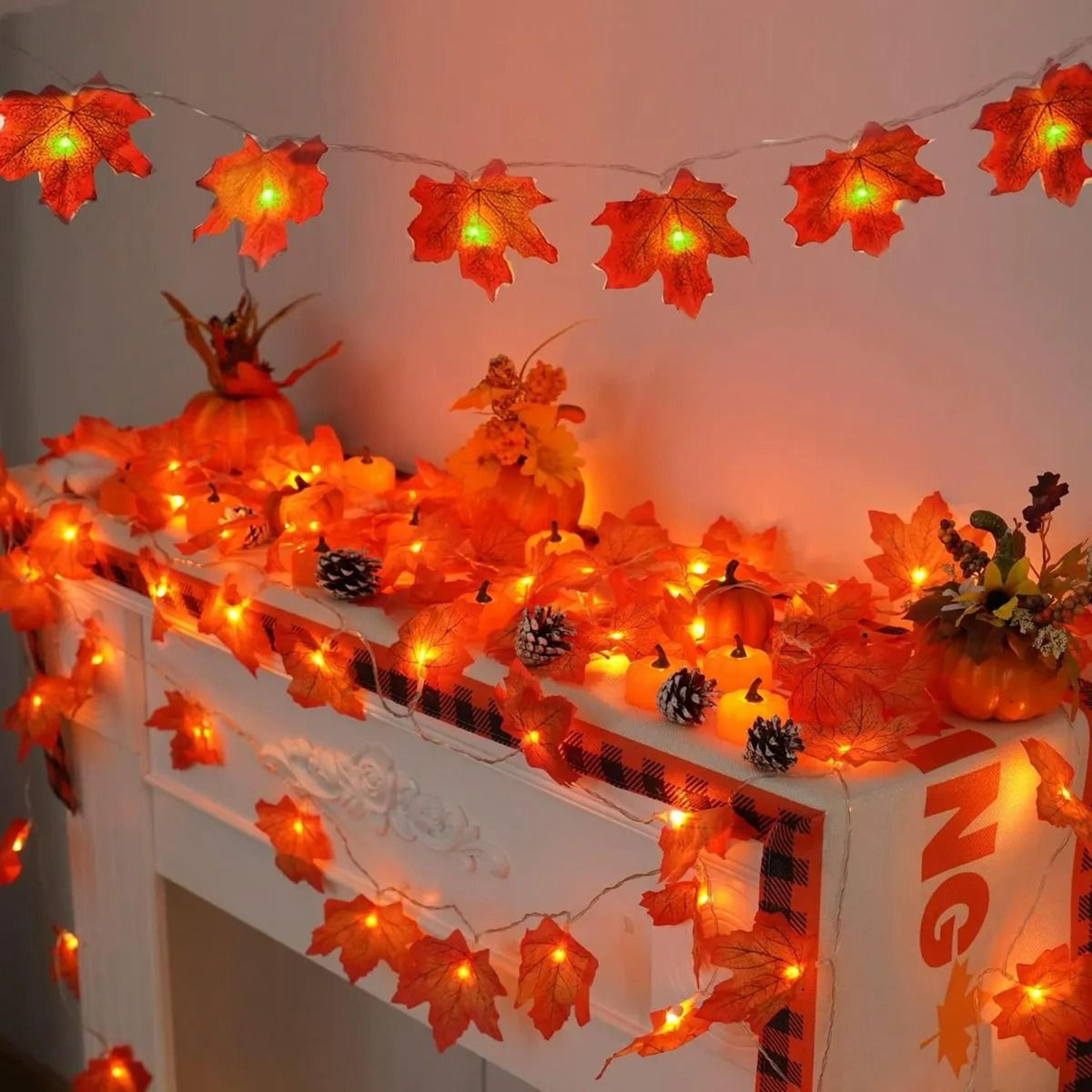 battery-operated outdoor maple leaf led string lights