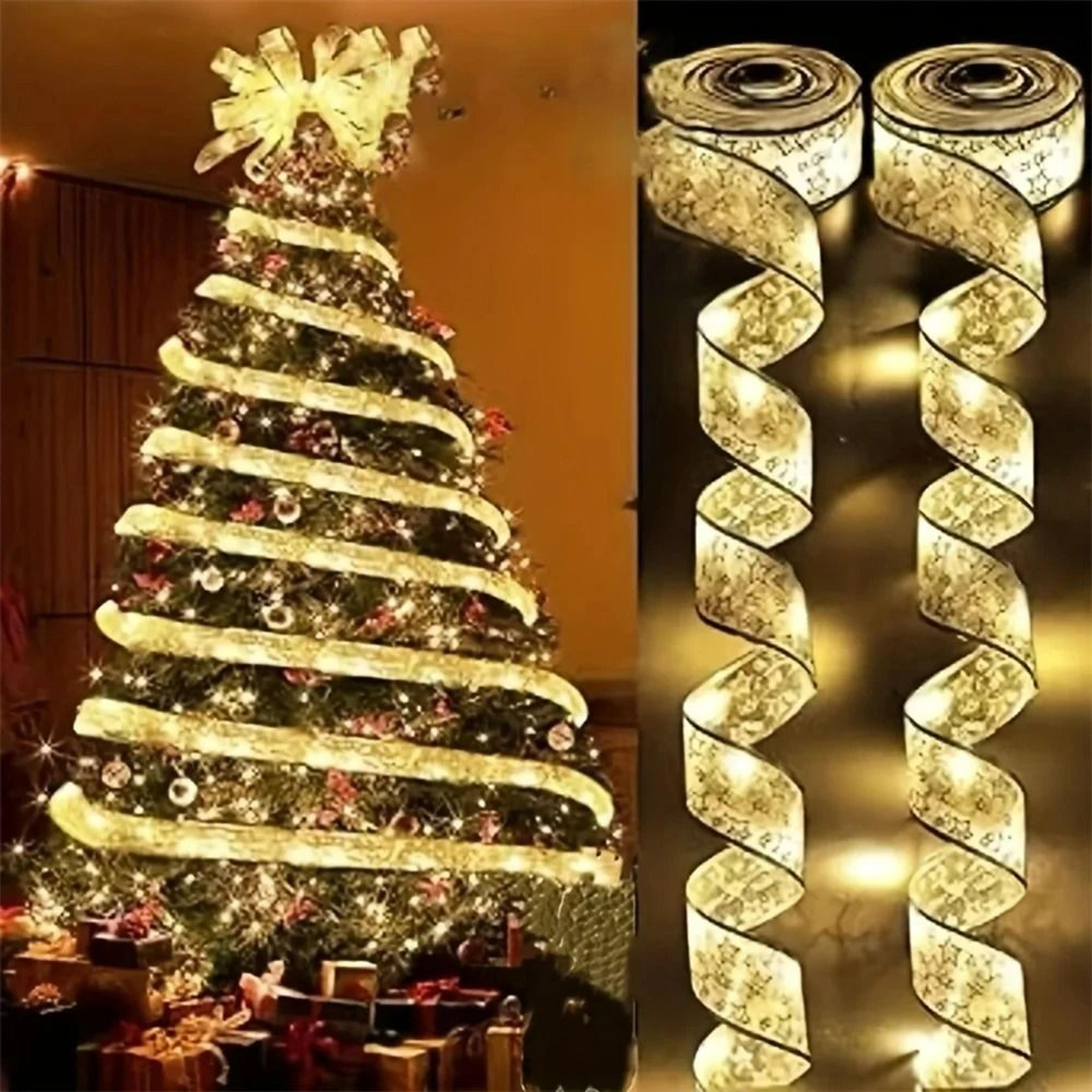 battery-operated christmas tree lighted ribbon garland