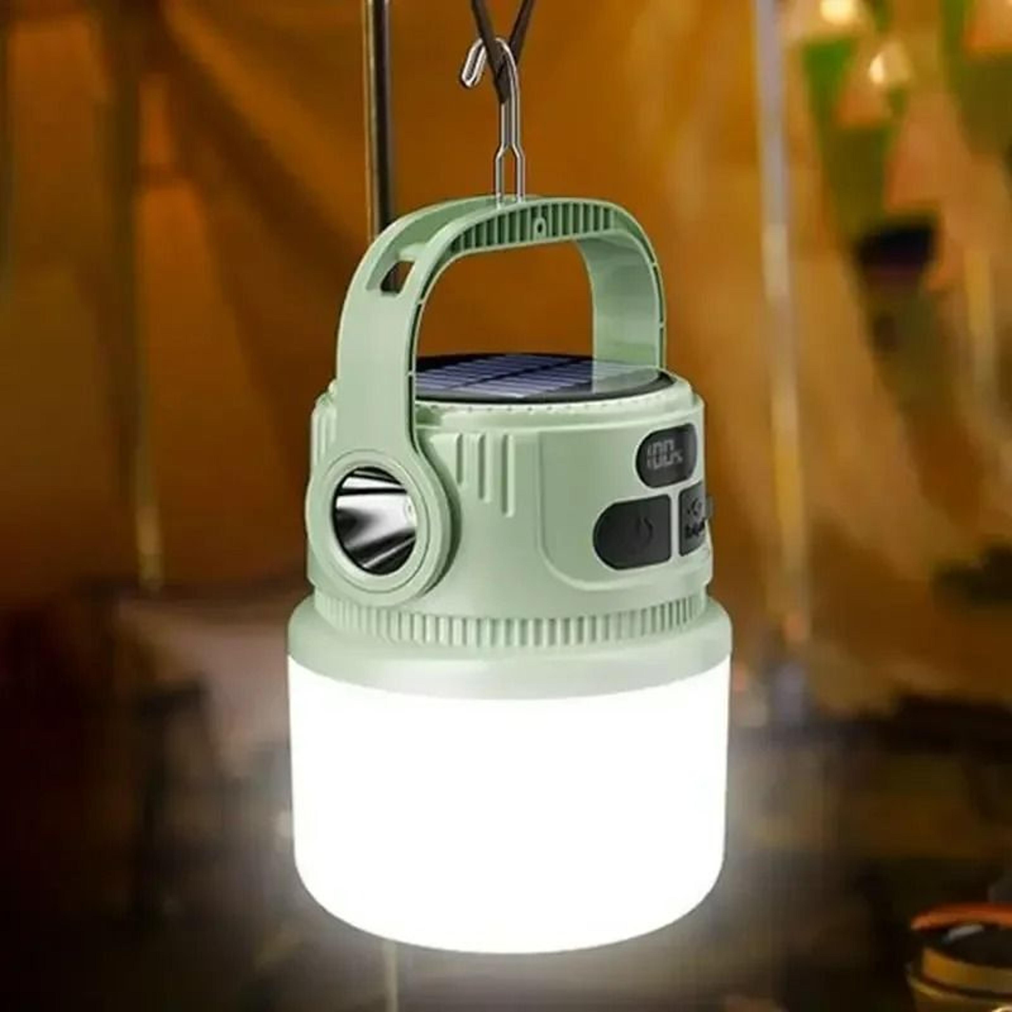 portable solar rechargeable camping lantern & led flashlight